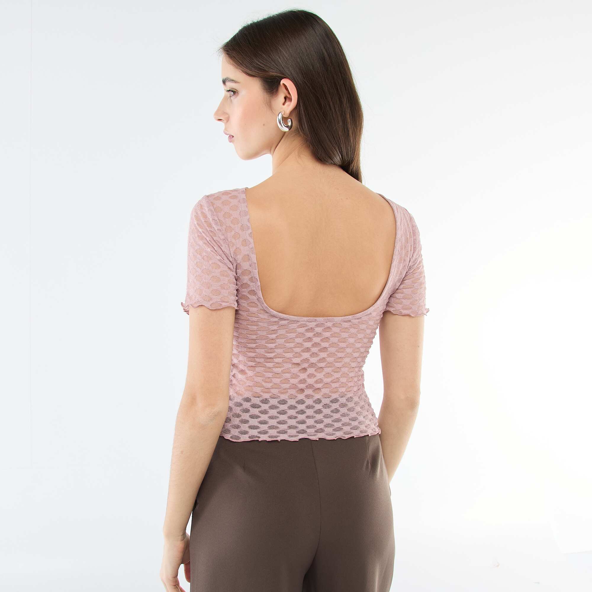 Lace T-Shirt with Low-Cut Back PINK - Image 3
