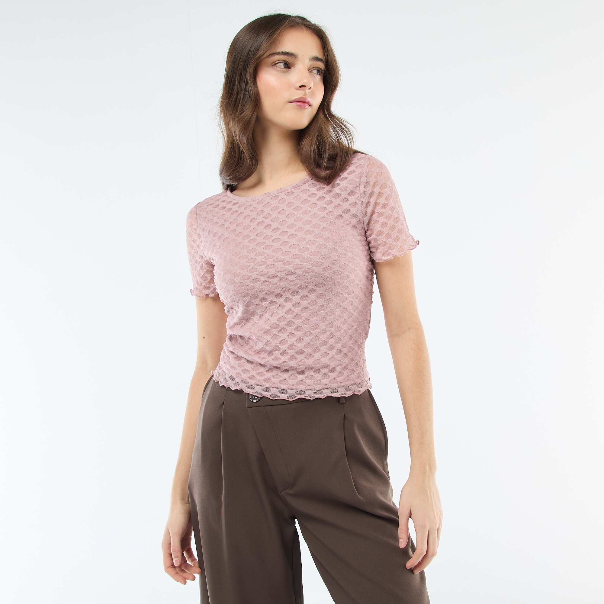 Lace T-Shirt with Low-Cut Back PINK - Image 4