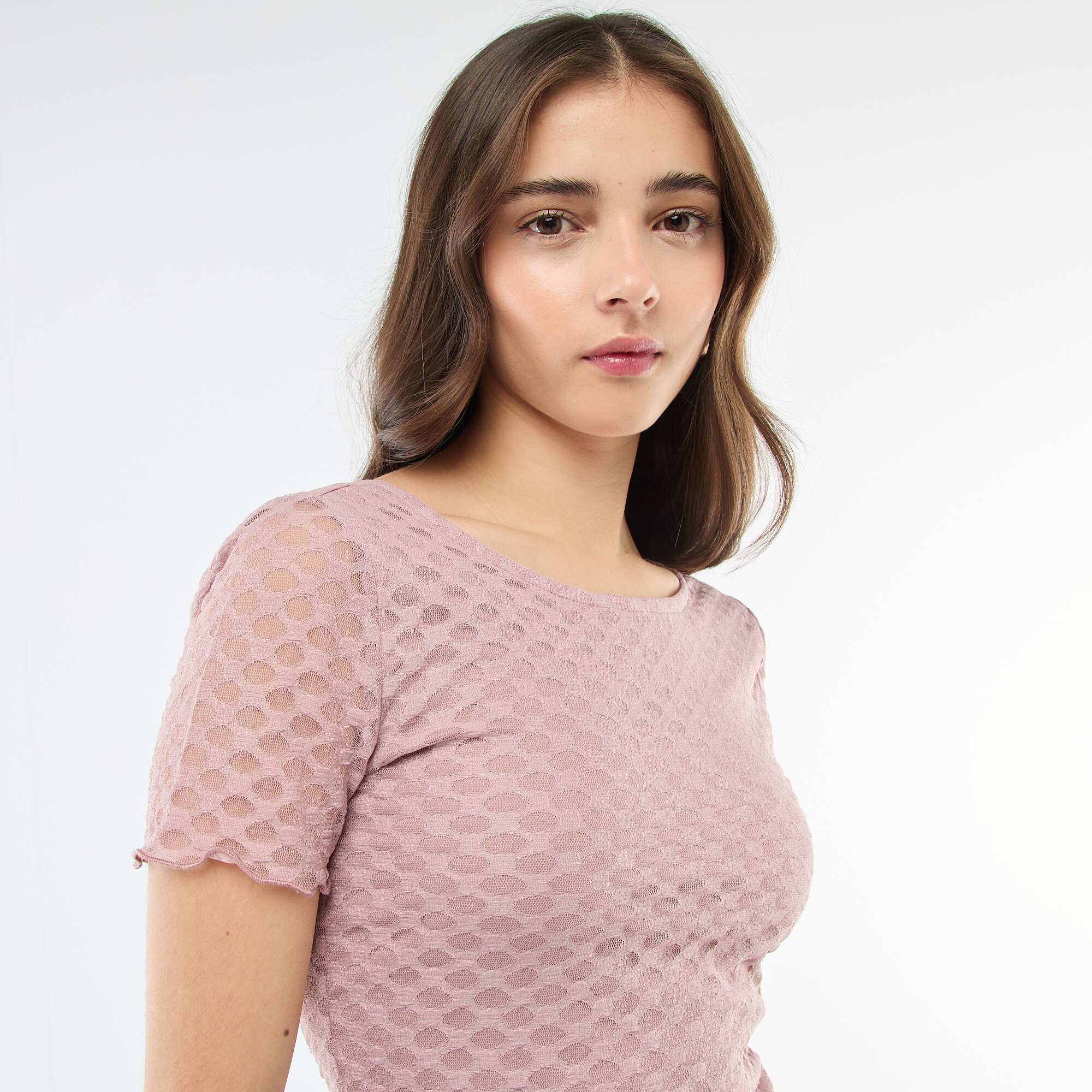 Lace T-Shirt with Low-Cut Back PINK - Image 5