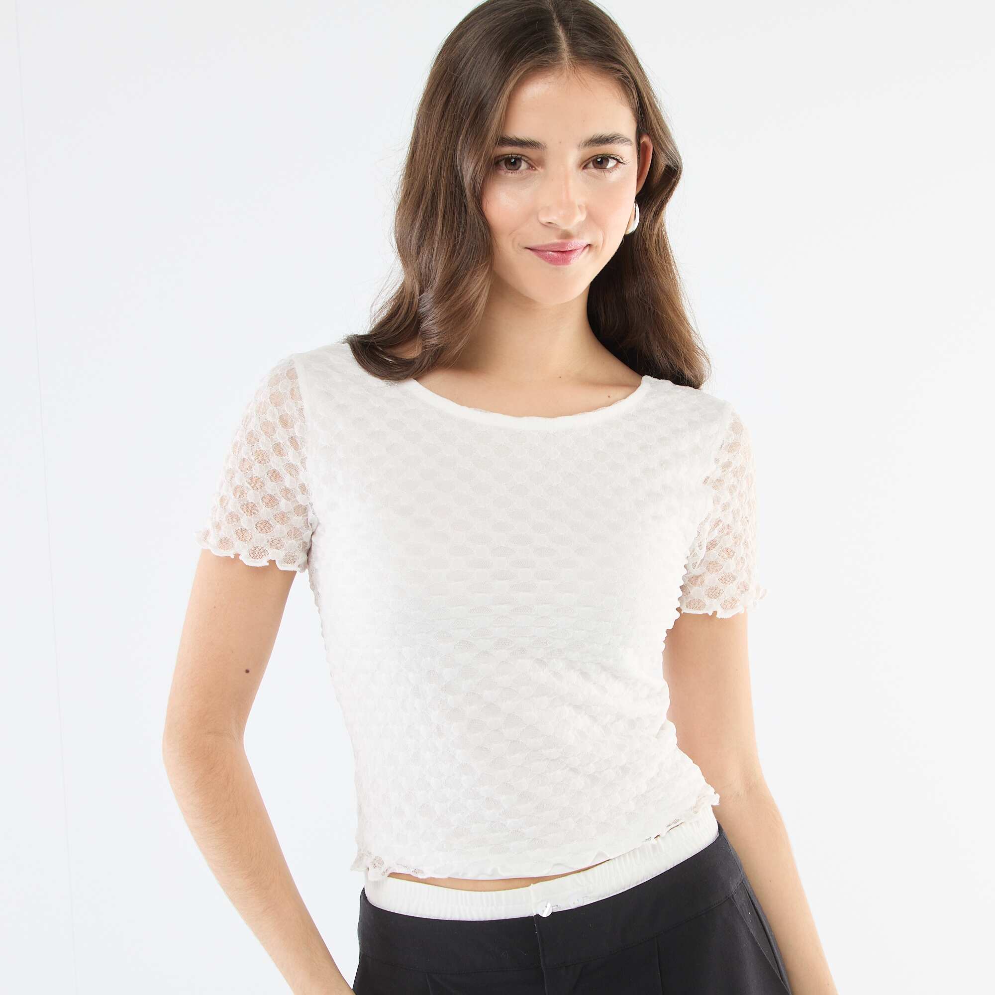 Lace T-shirt with Low-Cut Back WHITE