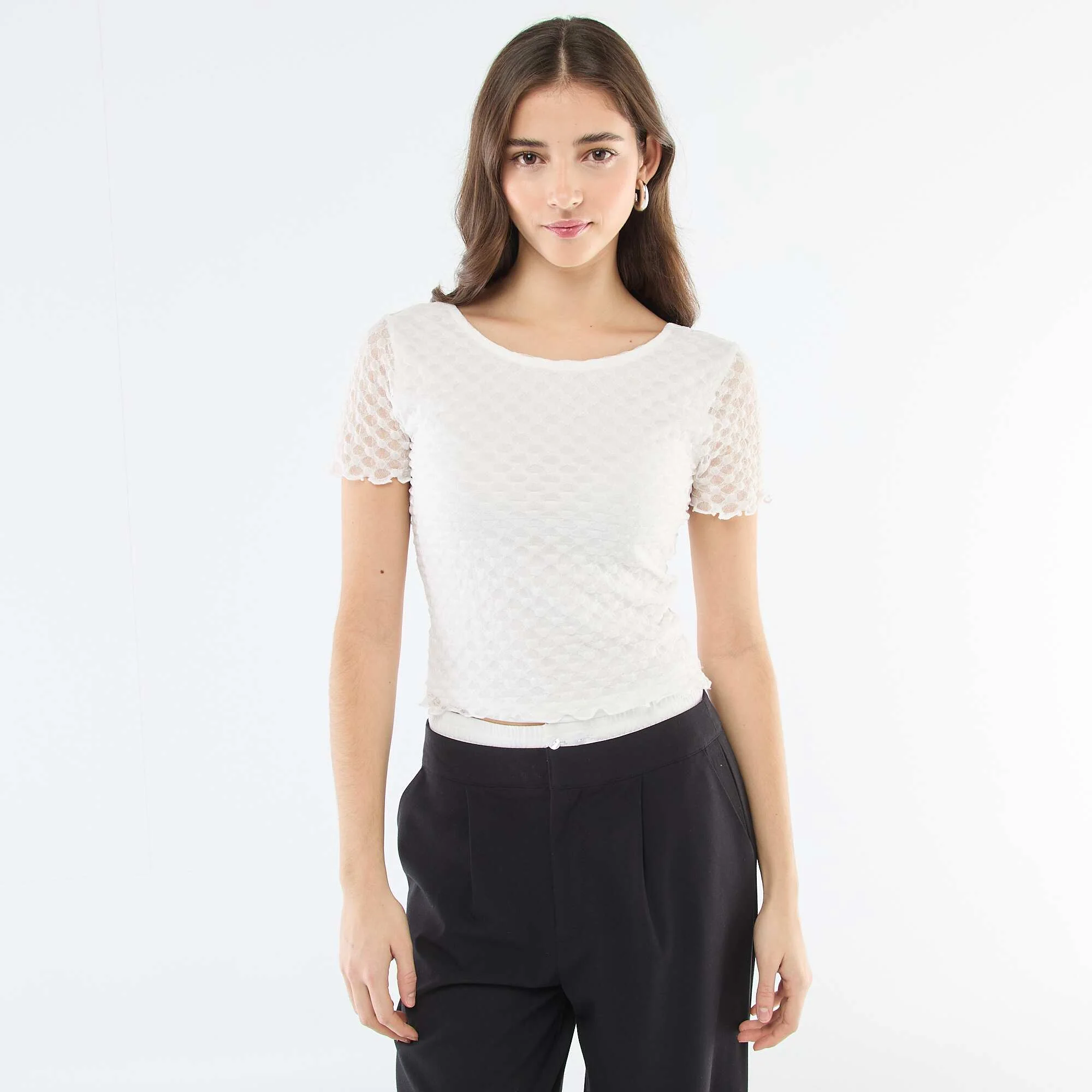 Lace T-shirt with Low-Cut Back WHITE - Image 4