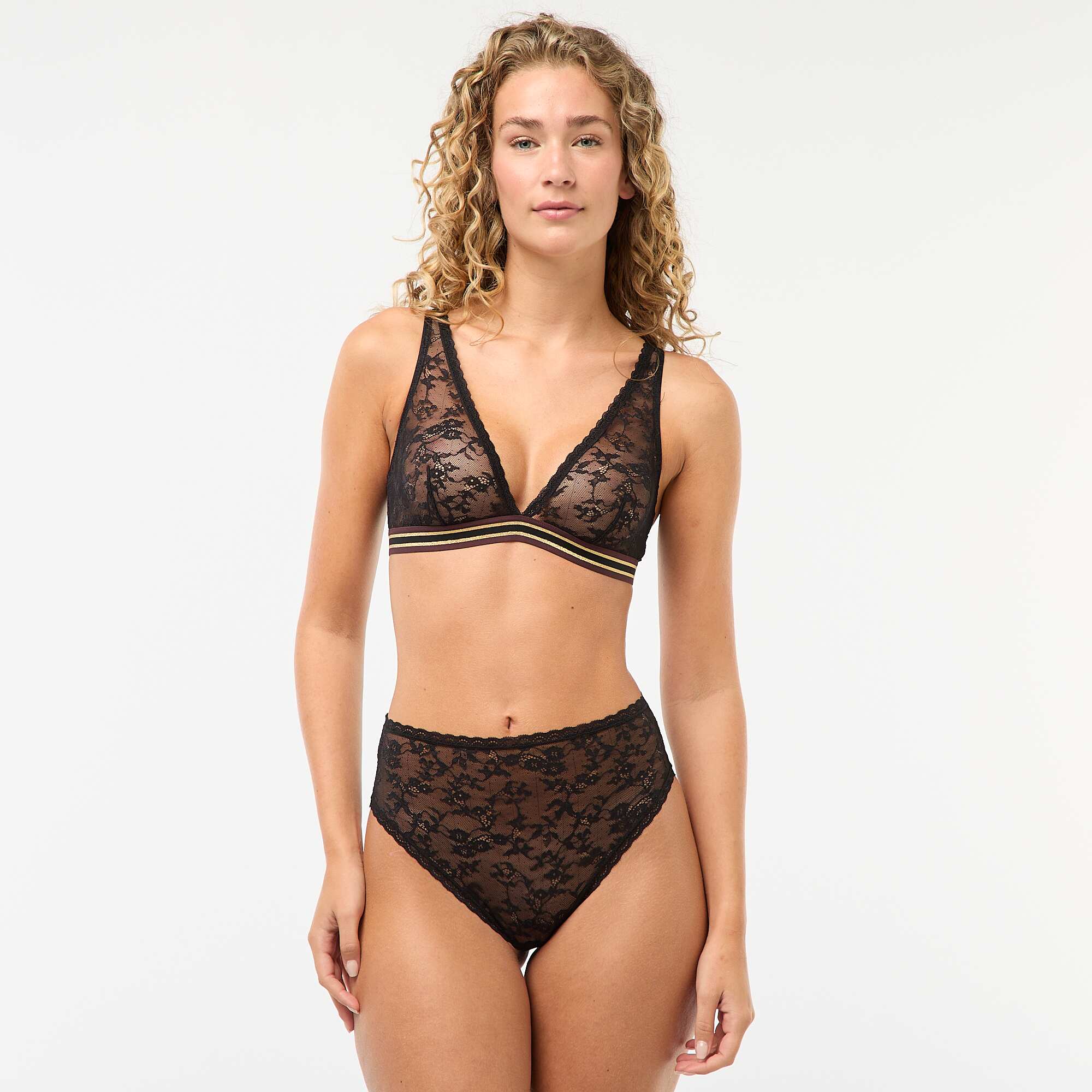 Lace Triangle Bra with Glittery Underband BLACK - Image 2