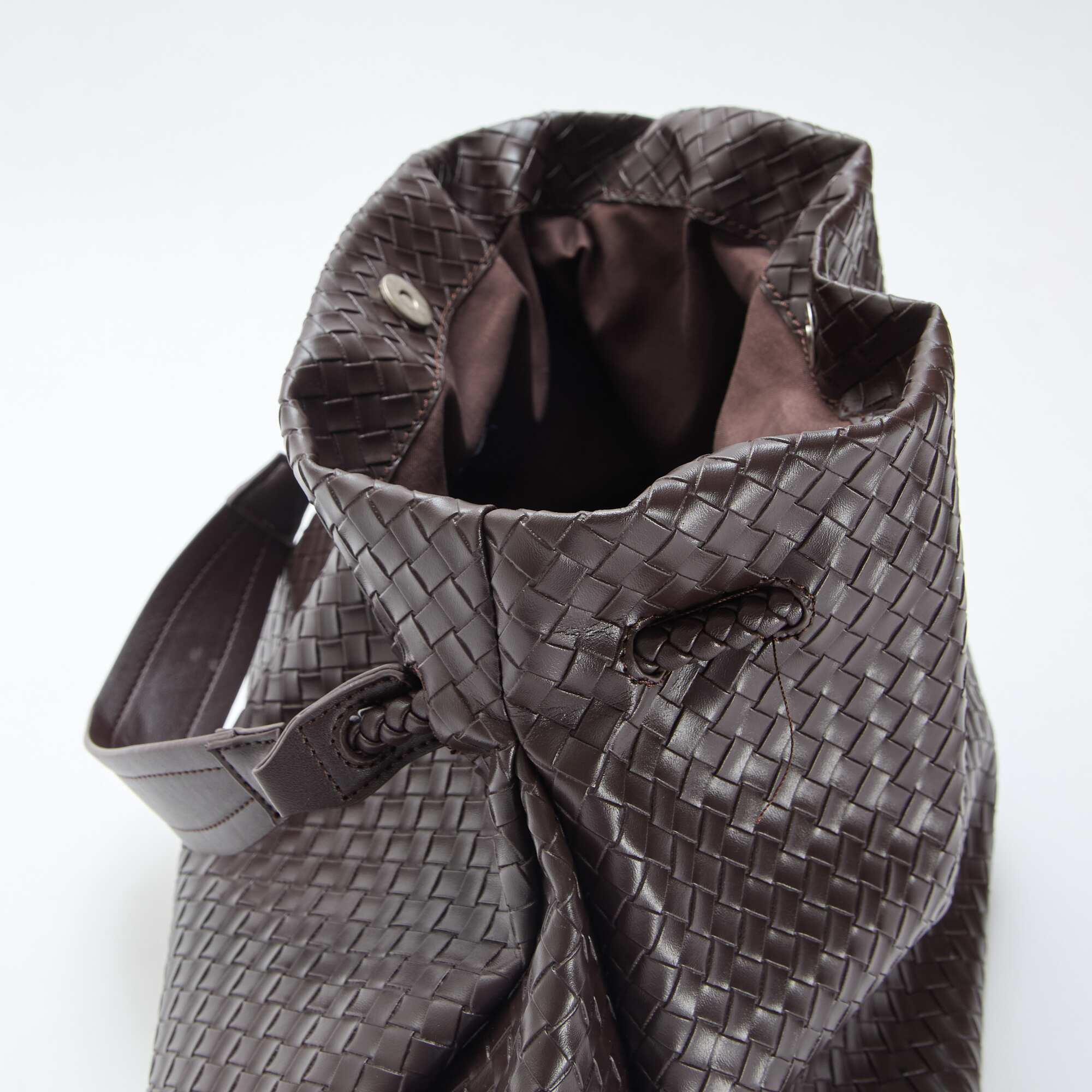 Large Faux Leather Woven-Effect Bag BROWN - Image 4