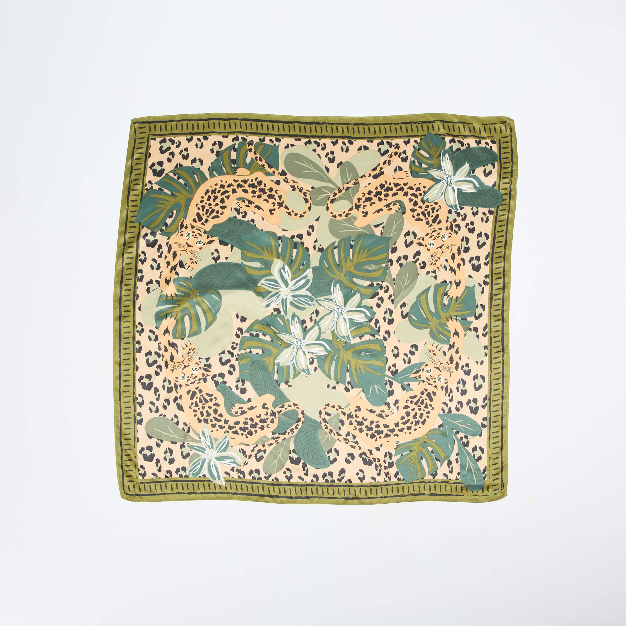 Large Square Scarf with Print GREEN - Image 2