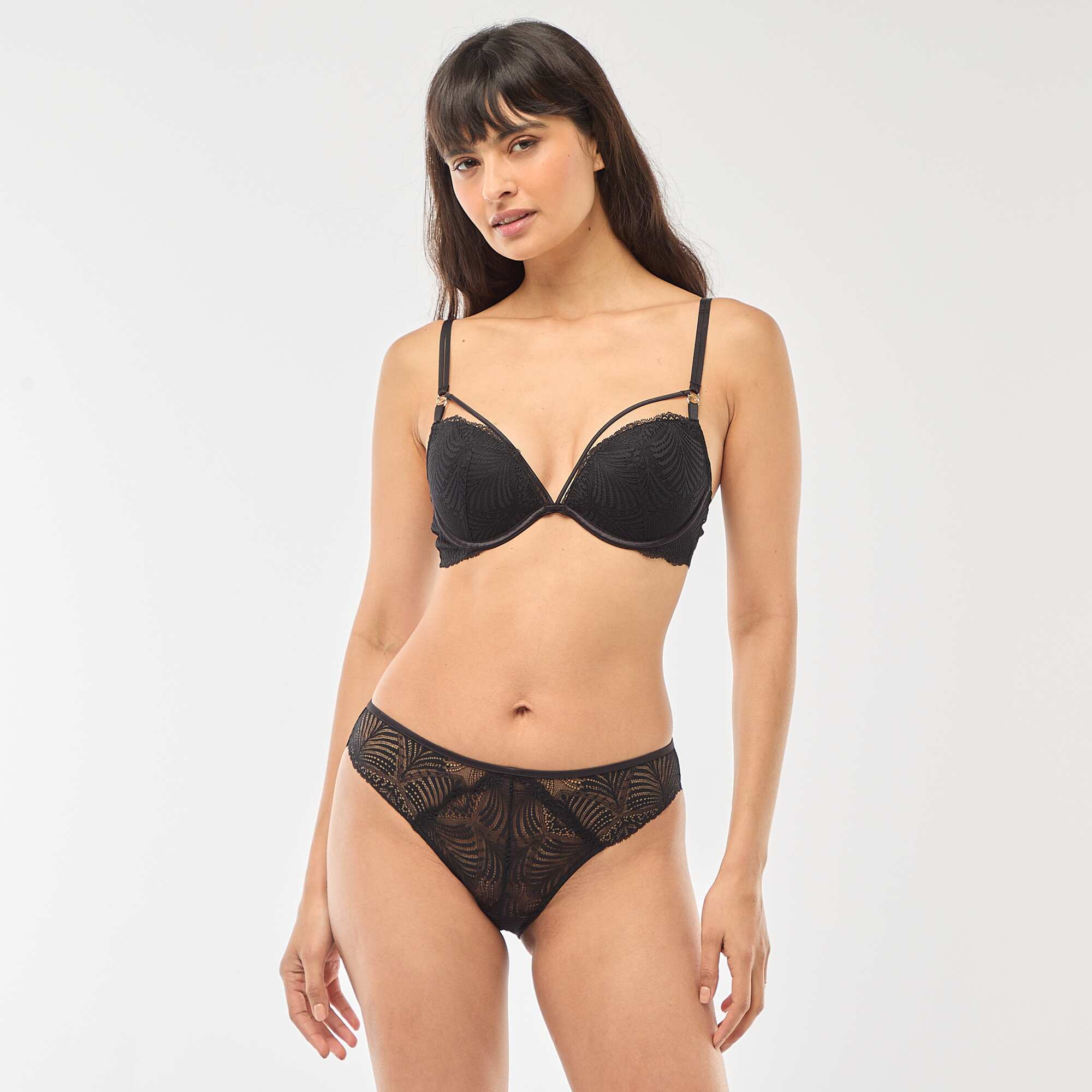 Leafy Lace Push-Up Bra BLACK - Image 2