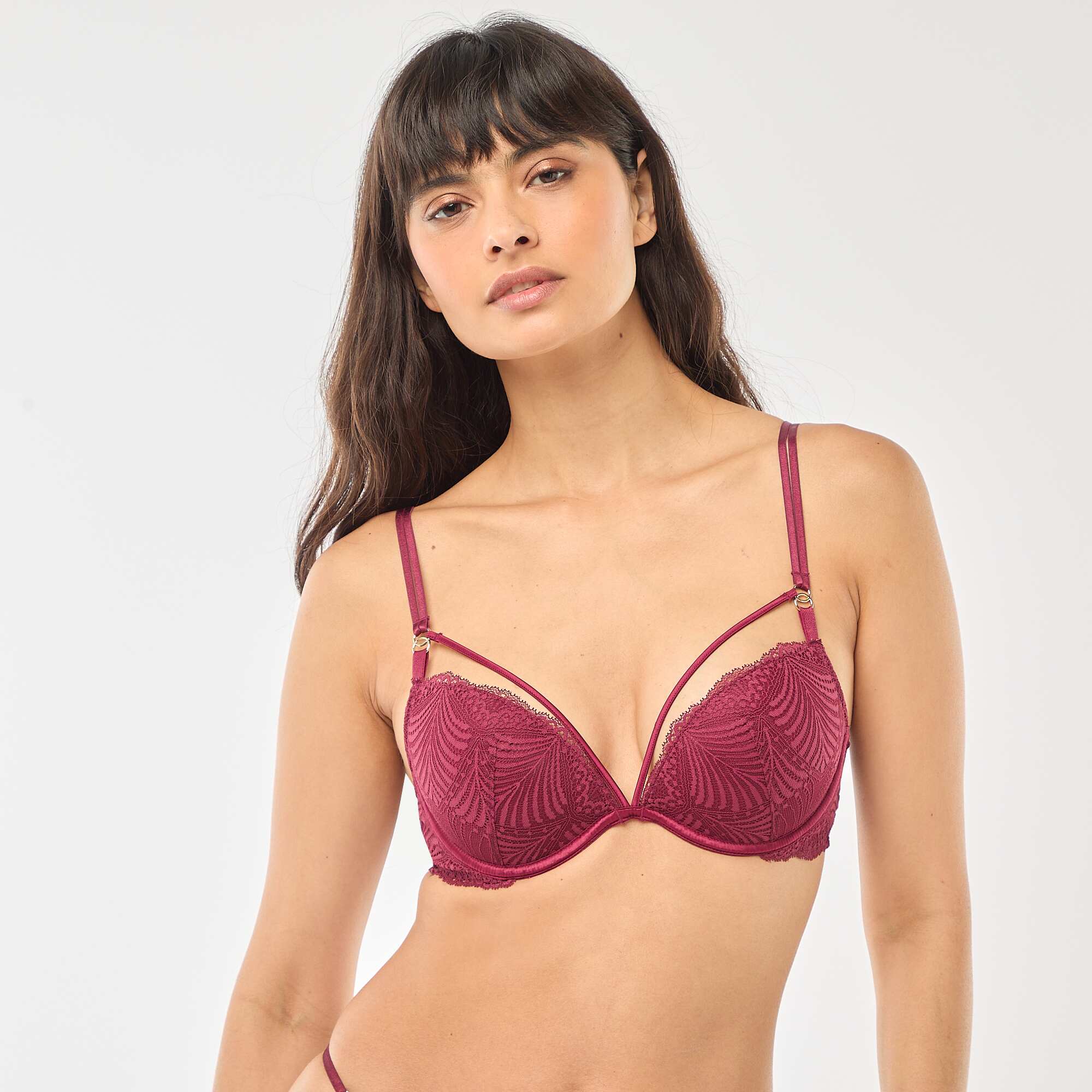 Leafy Lace Push-Up Bra RED