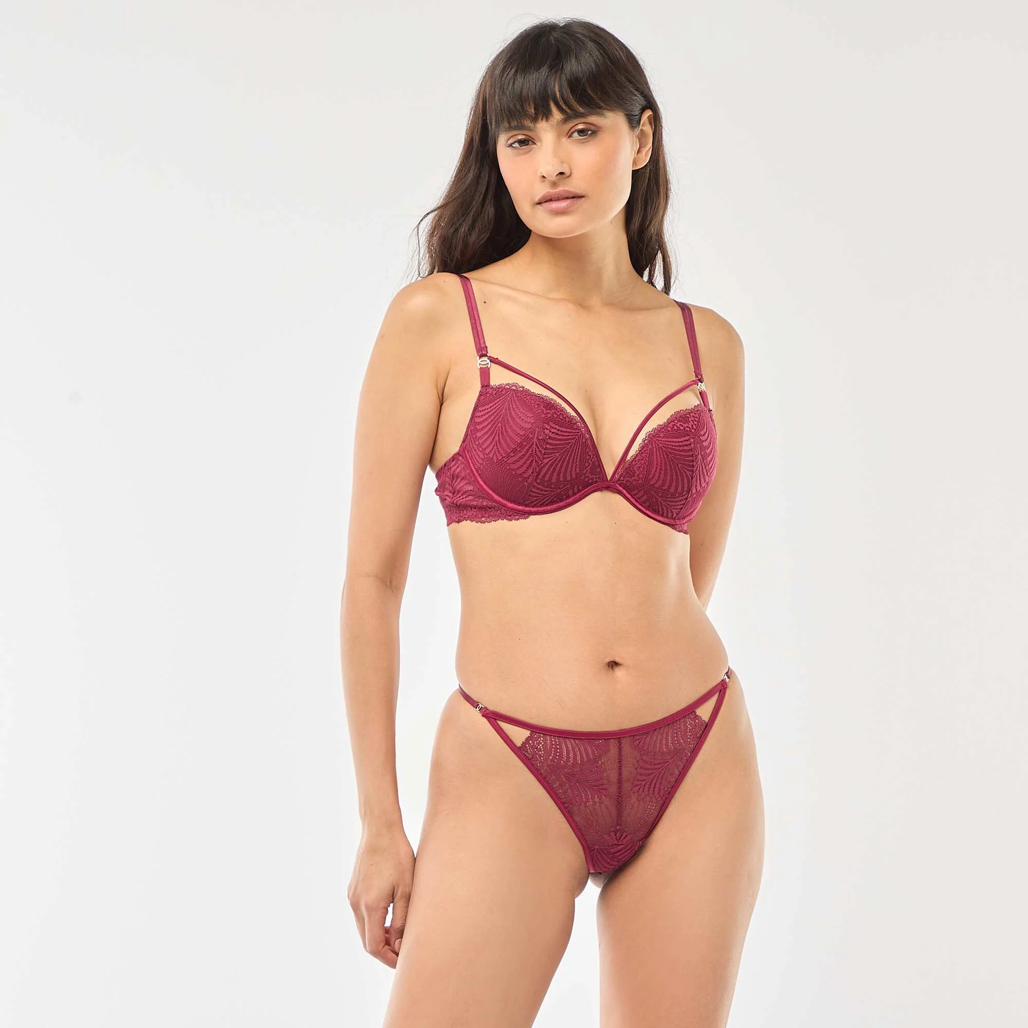 Leafy Lace Push-Up Bra RED - Image 2