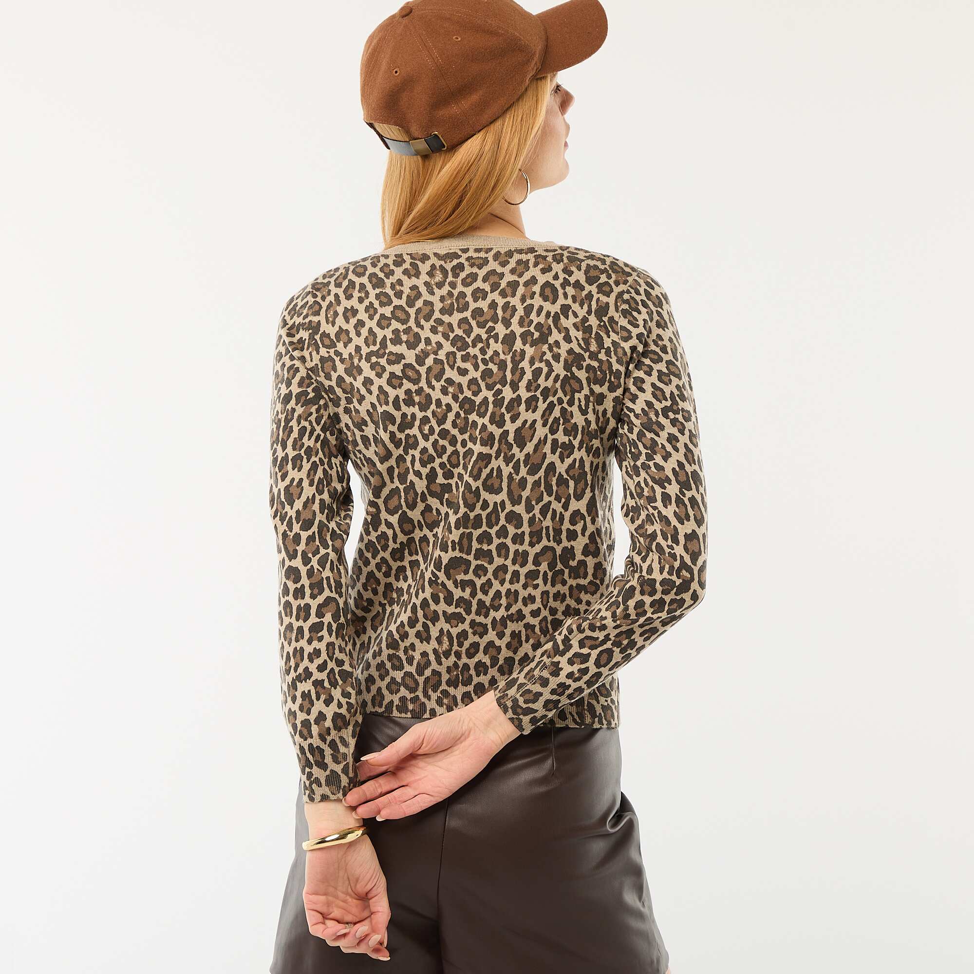 Leopard Print Crew Neck Cardigan BEIGE - Image 4