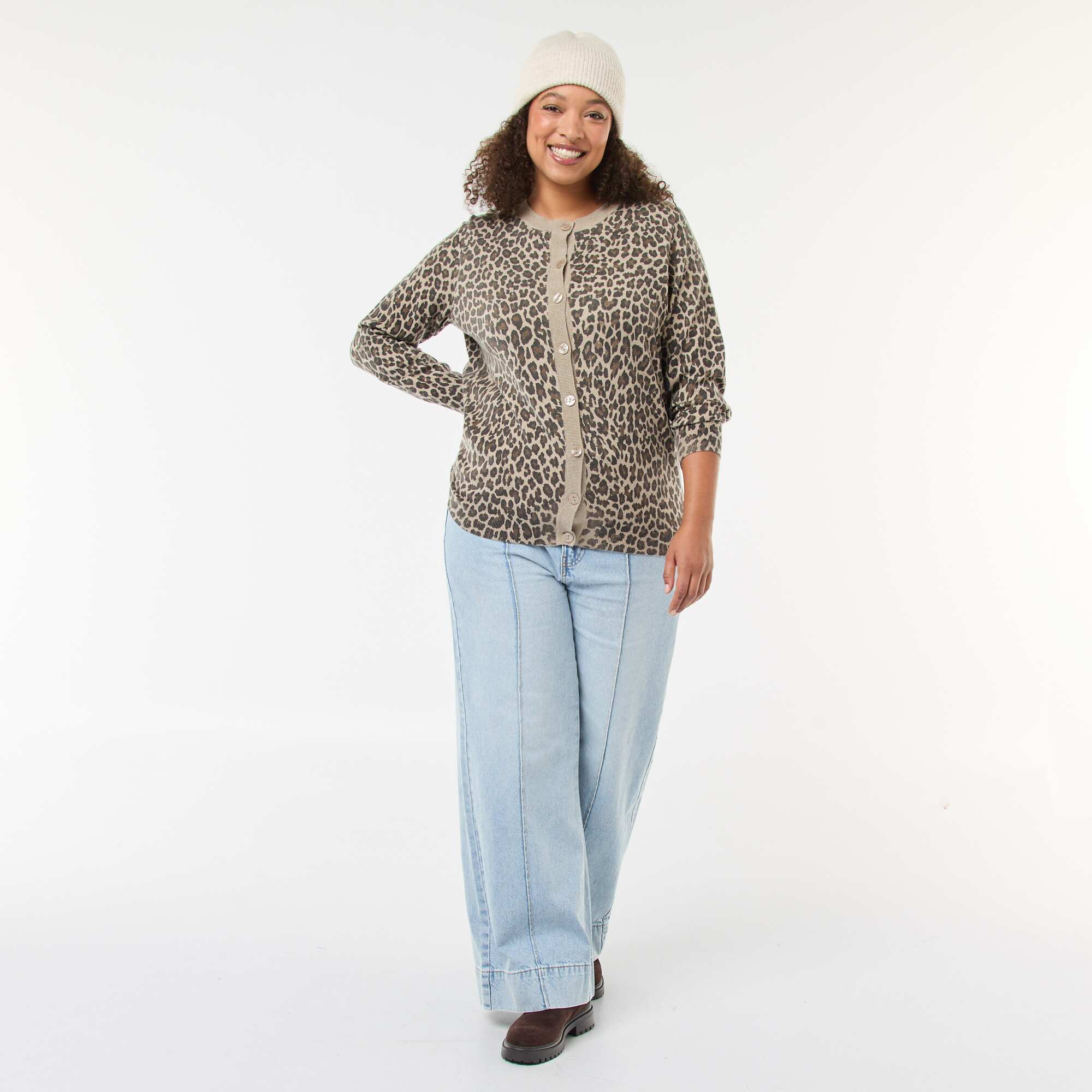 Leopard Print Fine Knit Cardigan BEIGE - Image 2
