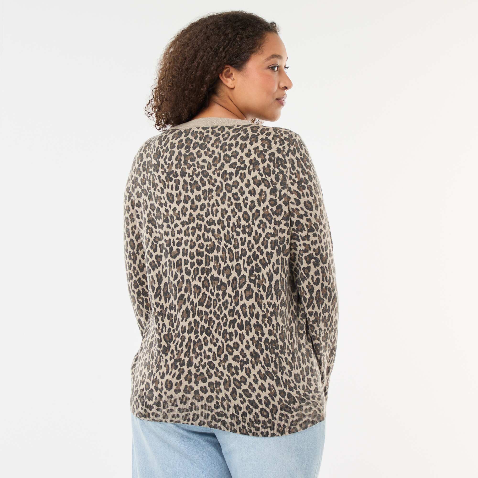 Leopard Print Fine Knit Cardigan BEIGE - Image 4