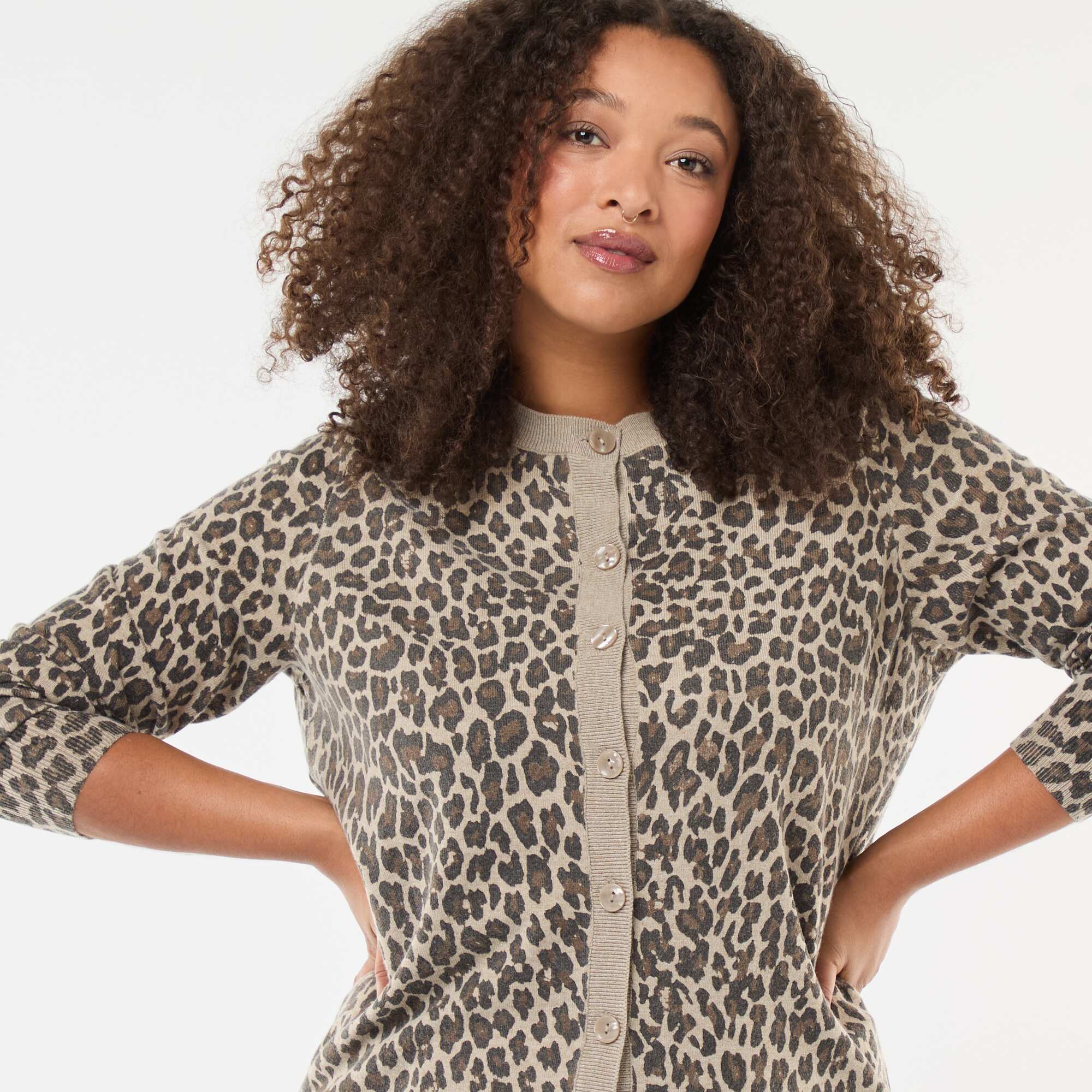 Leopard Print Fine Knit Cardigan BEIGE - Image 5