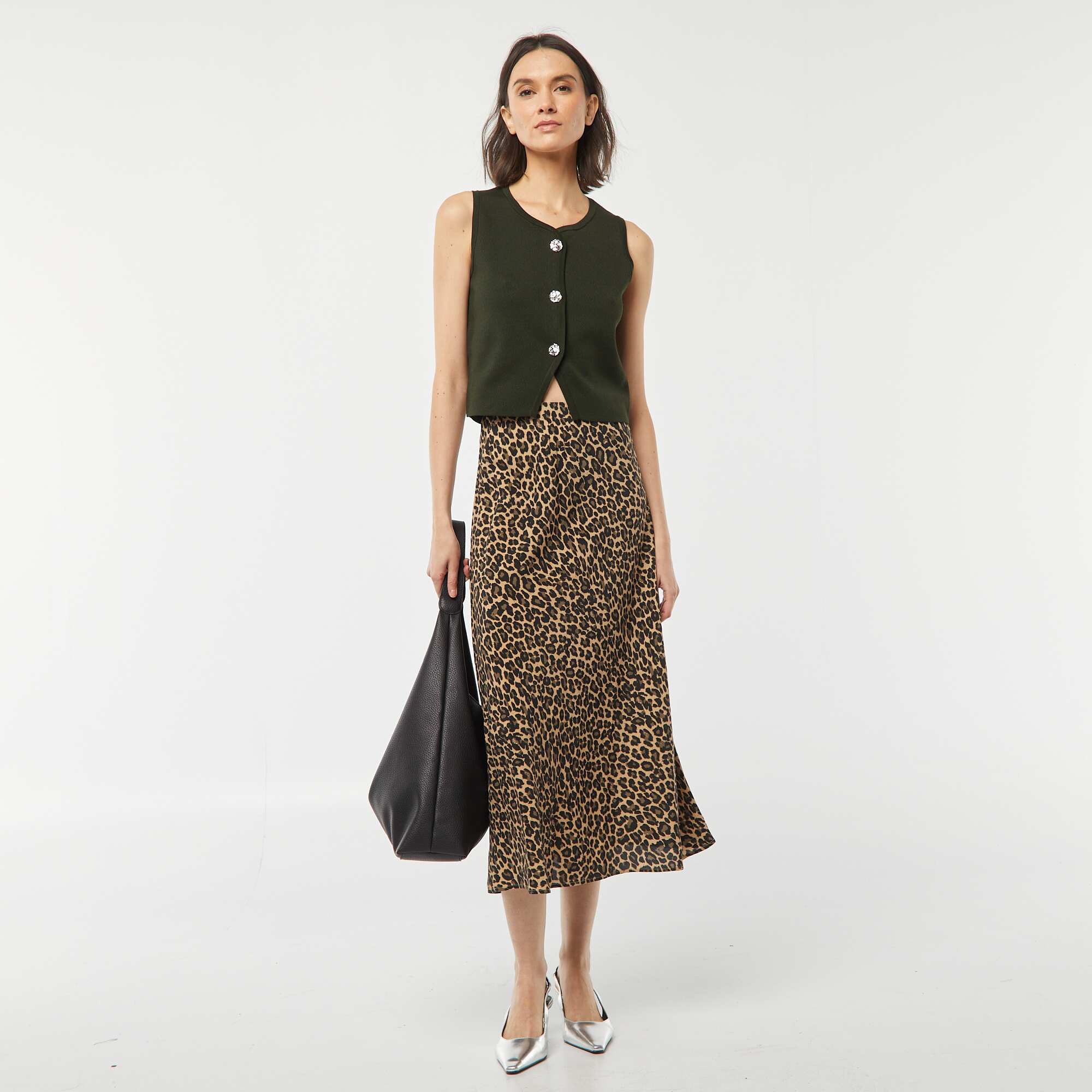 Leopard print midi skirt BEIGE