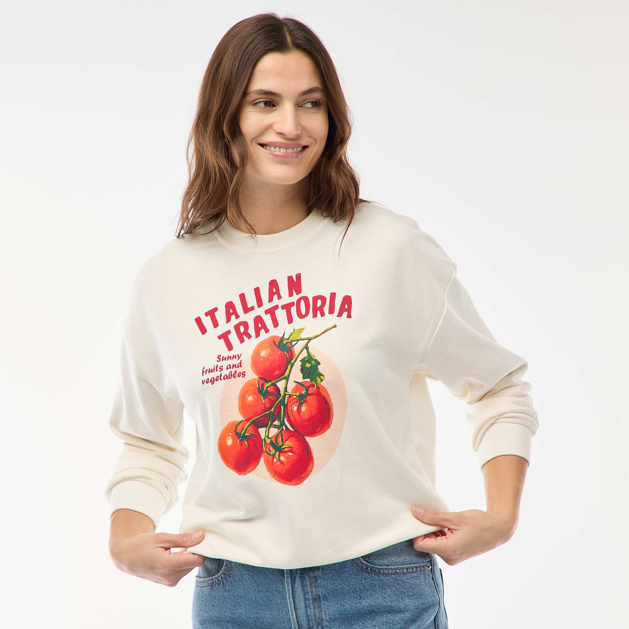 Lightweight French Terry Sweatshirt with Print WHITE