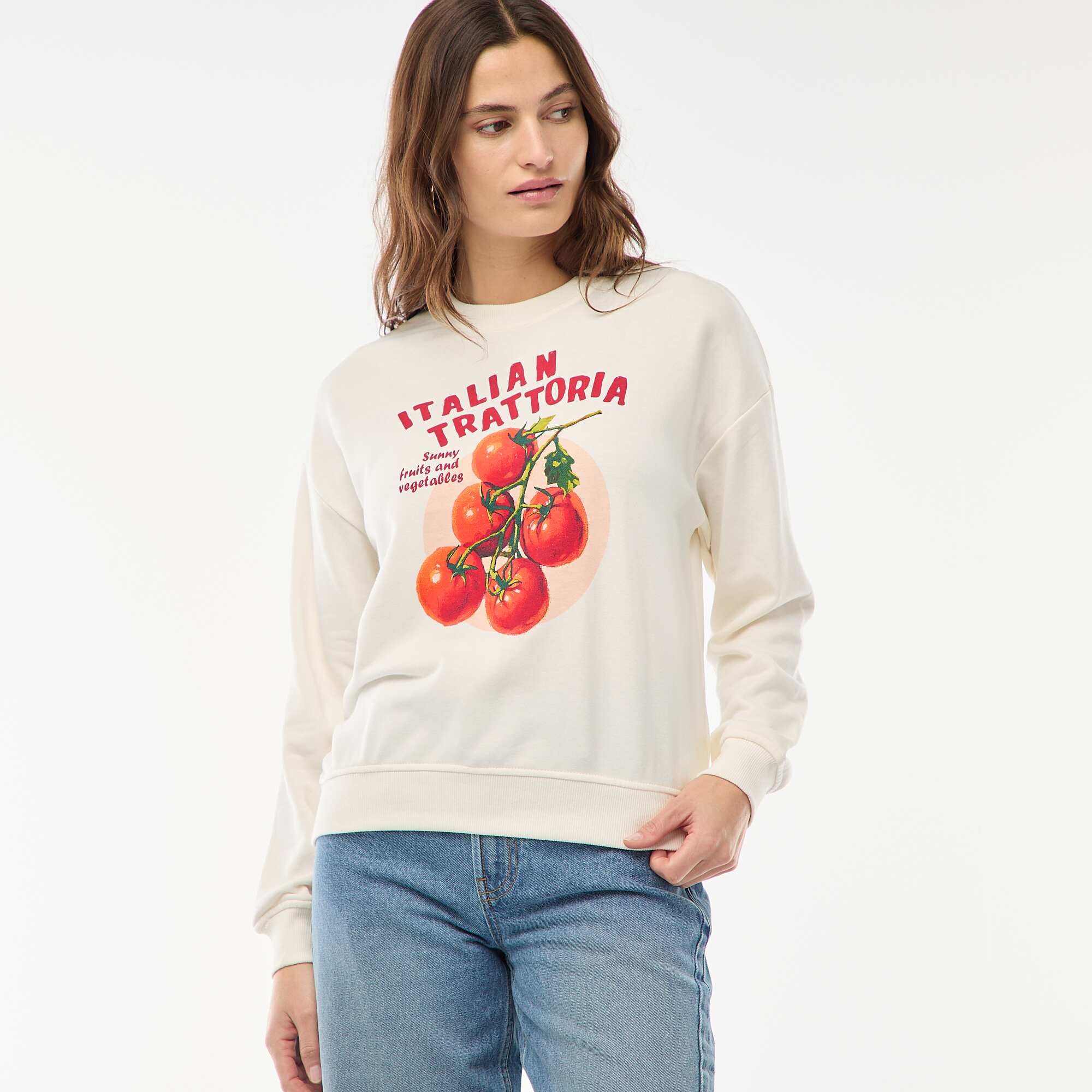 Lightweight French Terry Sweatshirt with Print WHITE - Image 3