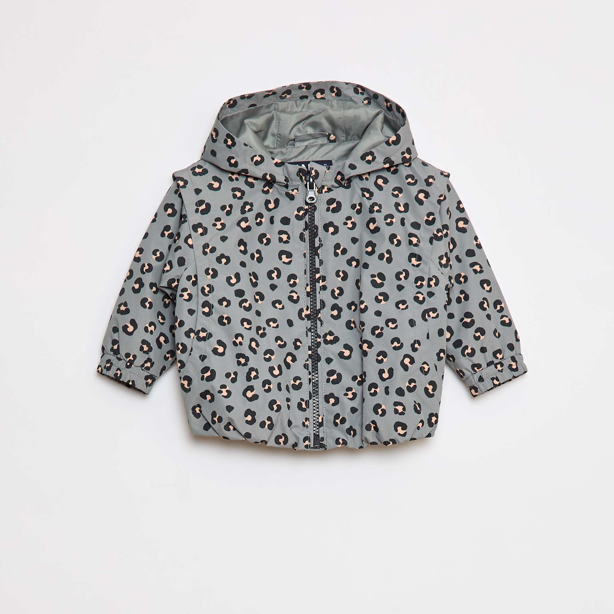 Lightweight hooded windcheater with all-over pattern KHAKI