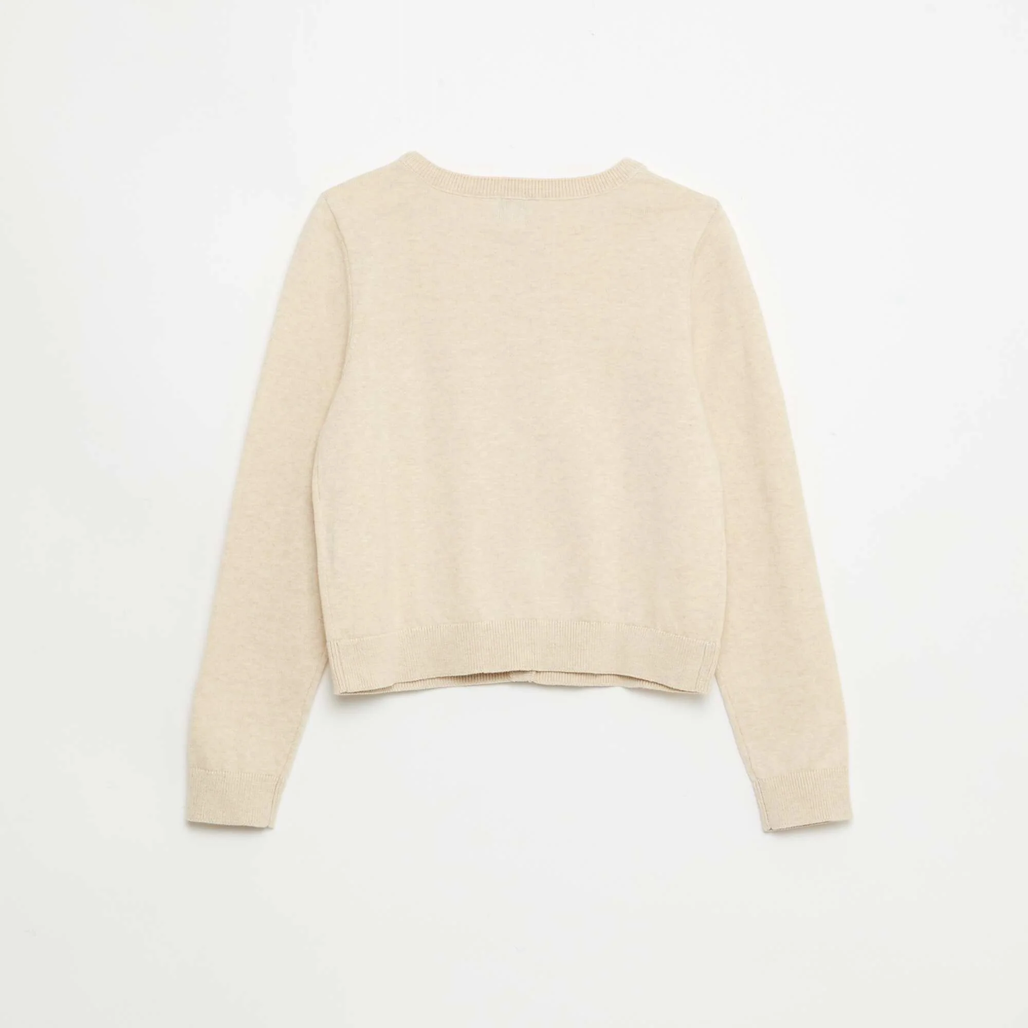 Lightweight Plain Crew Neck Cardigan BEIGE - Image 3