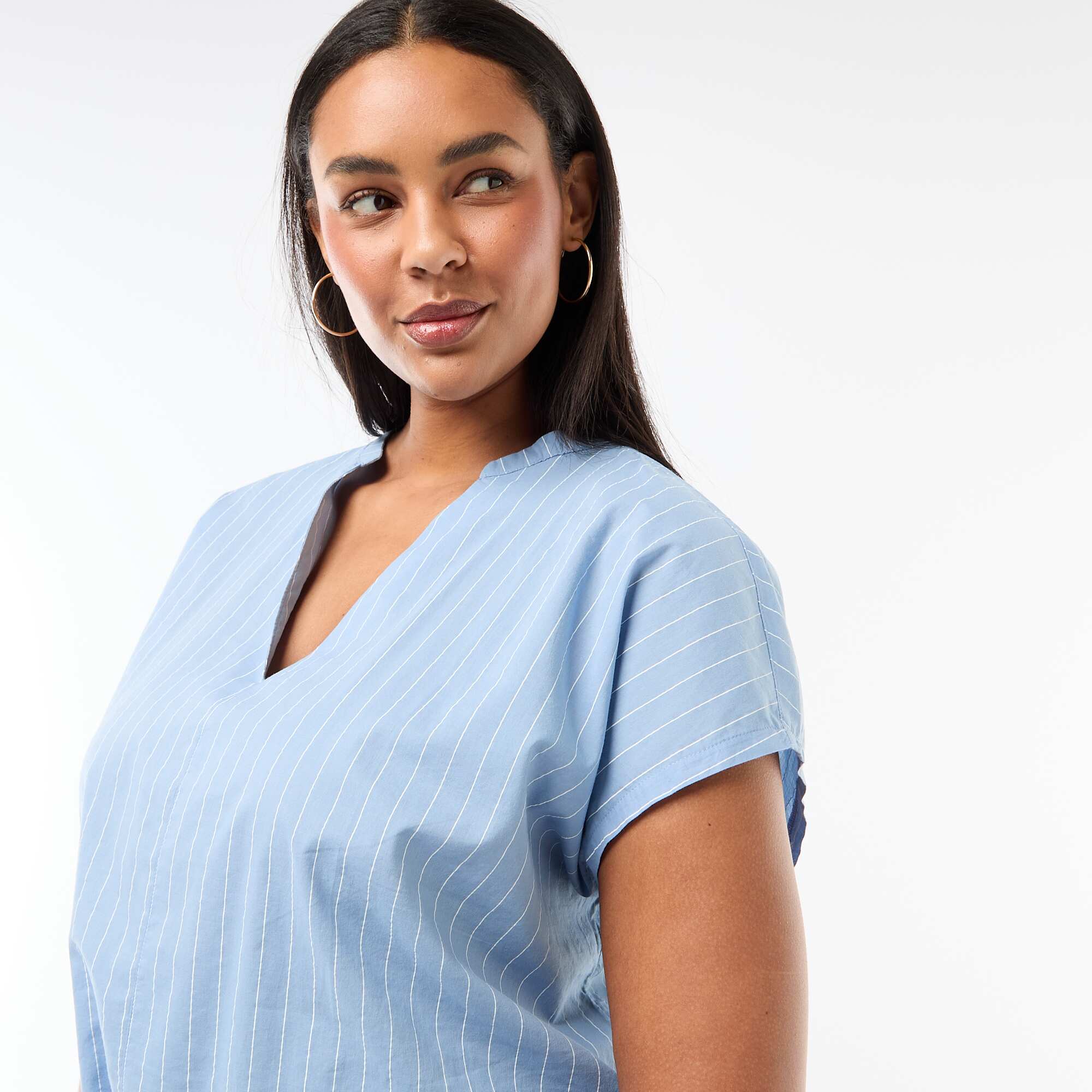Lightweight Short-Sleeve Blouse BLUE - Image 5