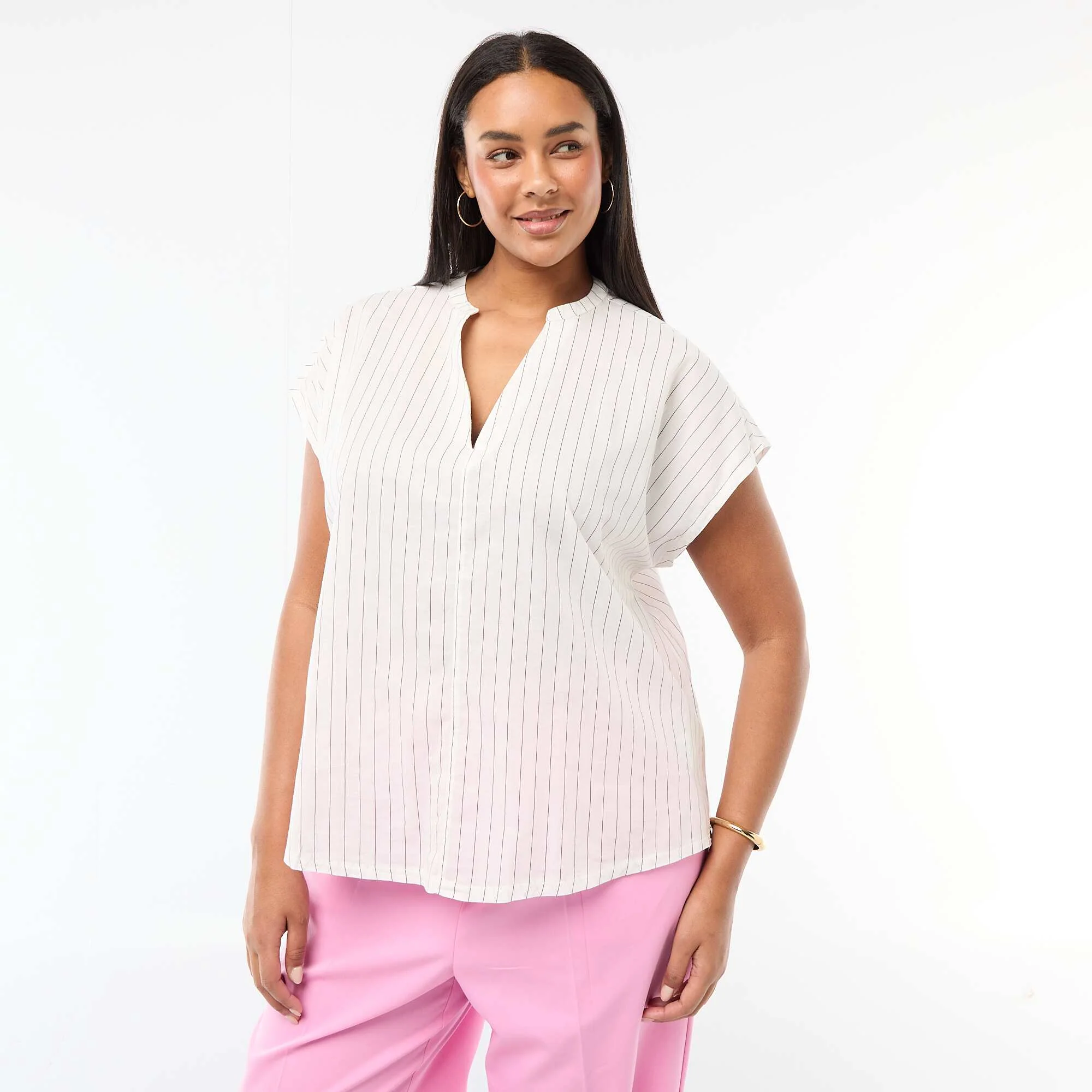 Lightweight Short-Sleeve Blouse WHITE - Image 3