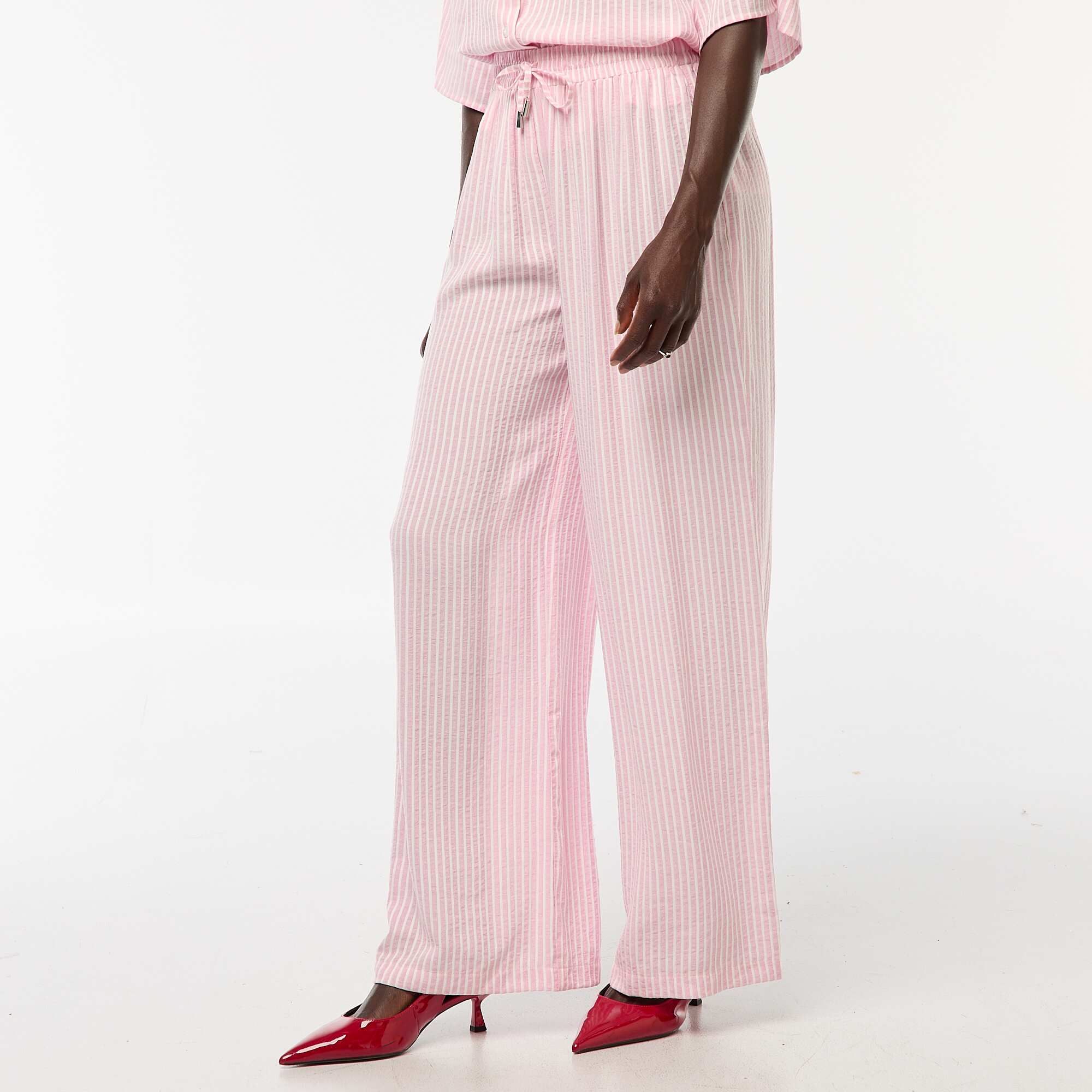 Lightweight Striped Wide-Leg Pants PINK - Image 4
