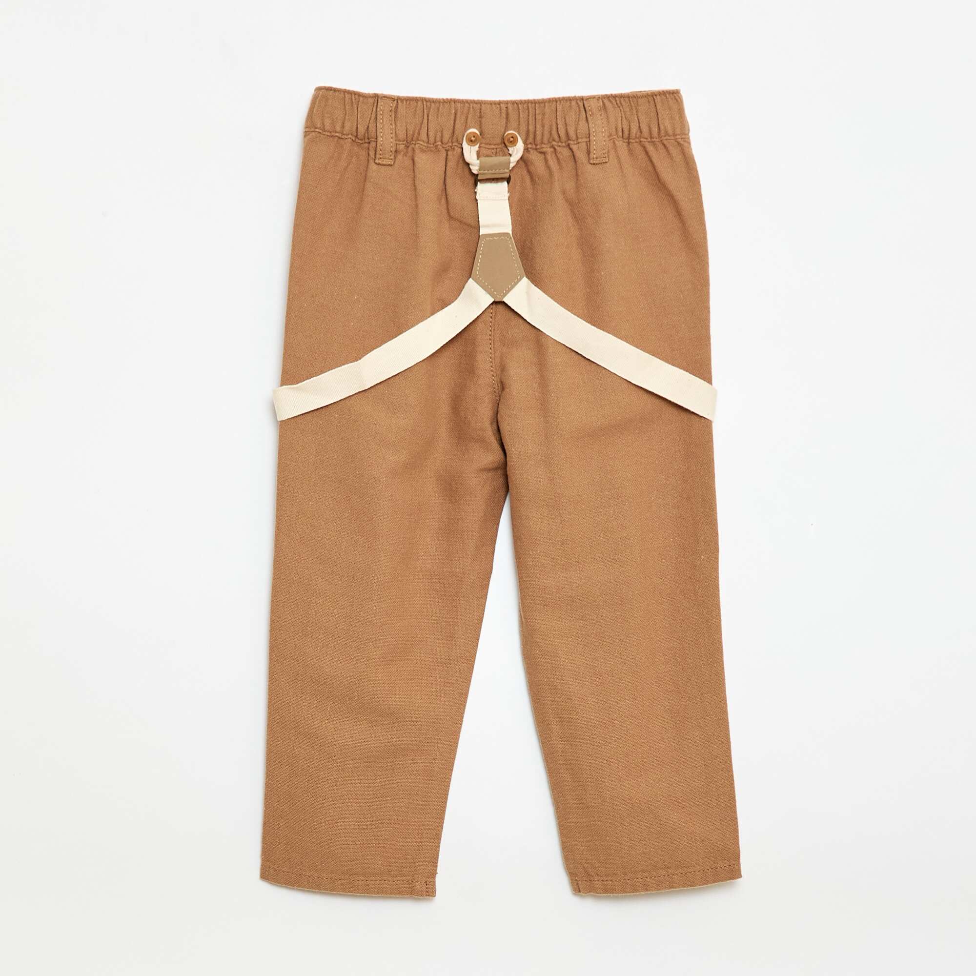Linen Blend Chino Trousers with Suspenders BEIGE - Image 2