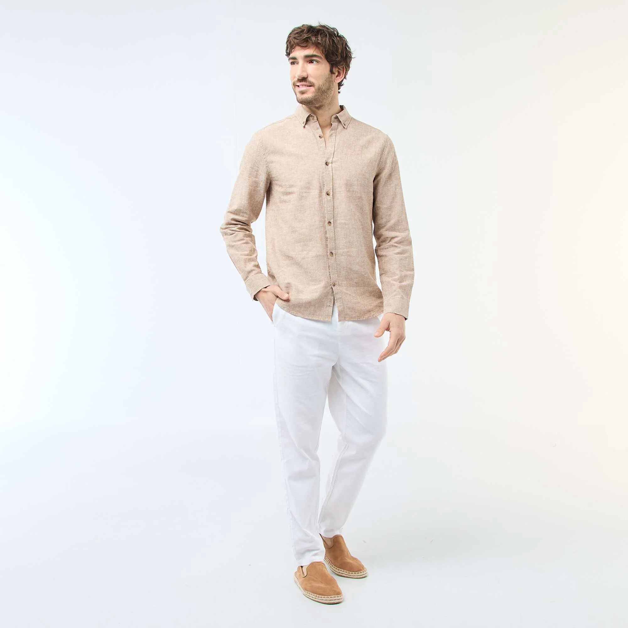 Linen Blend Shirt BROWN - Image 3