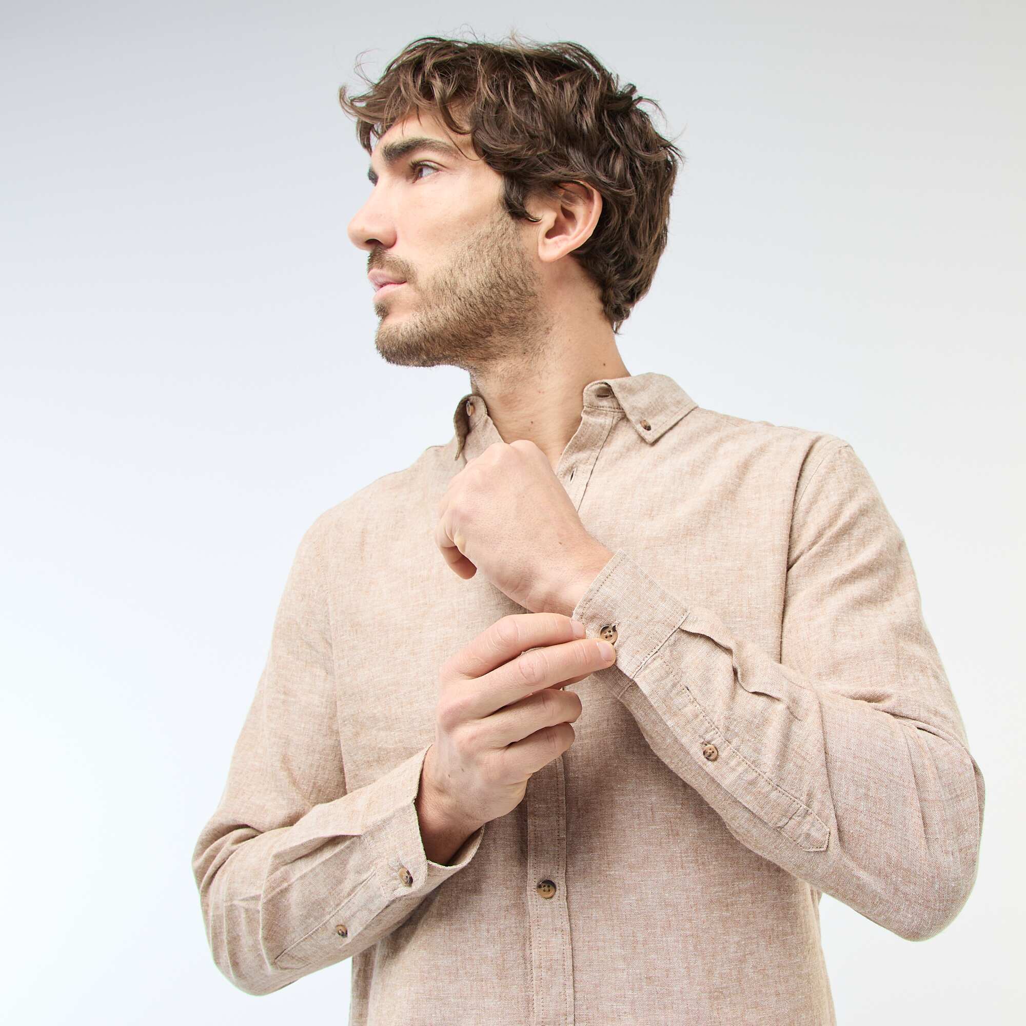 Linen Blend Shirt BROWN - Image 4