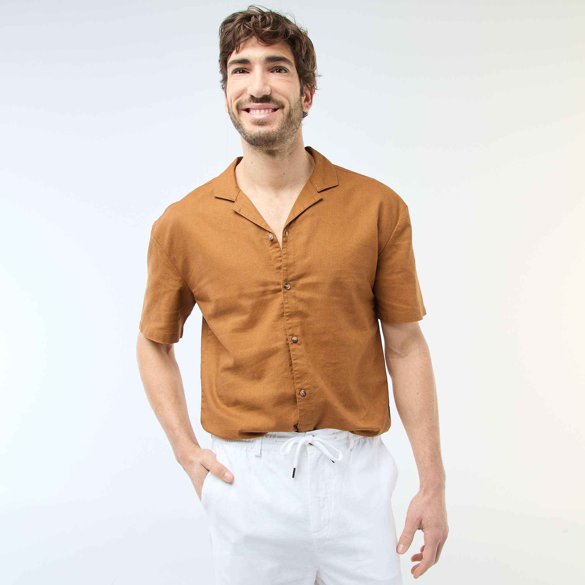 Linen Blend Shirt BROWN