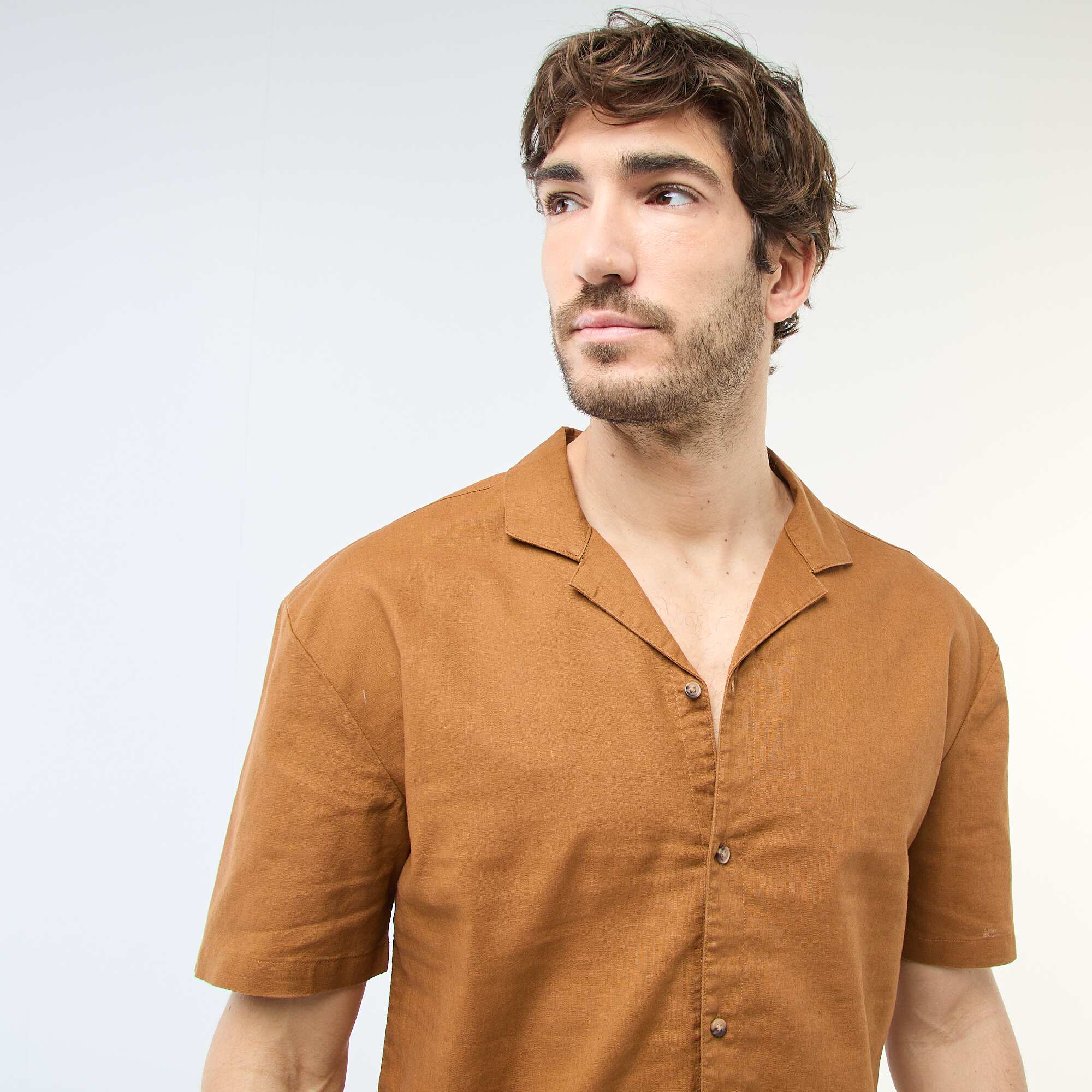 Linen Blend Shirt BROWN - Image 3