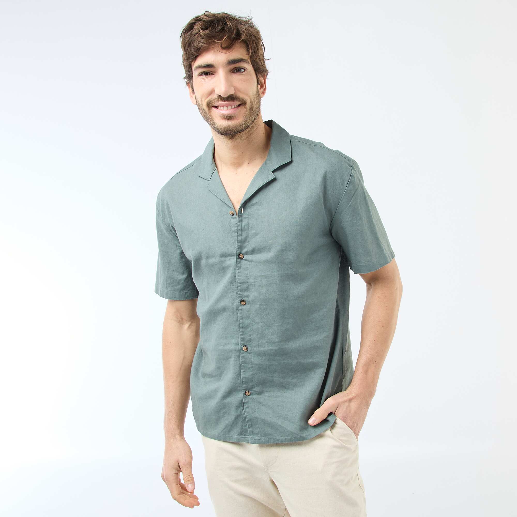 Linen Blend Shirt GREEN - Image 5
