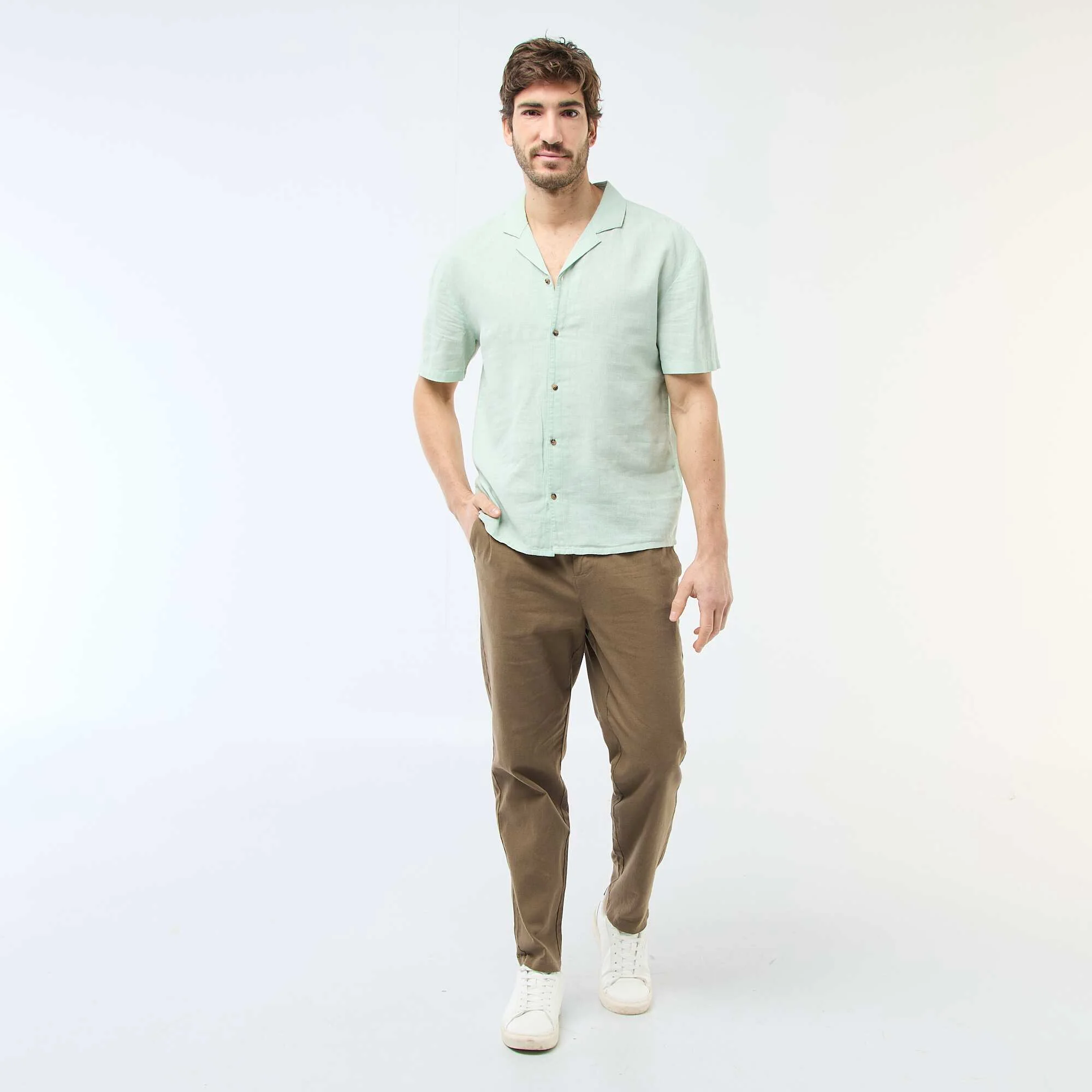 Linen Blend Shirt GREEN - Image 2