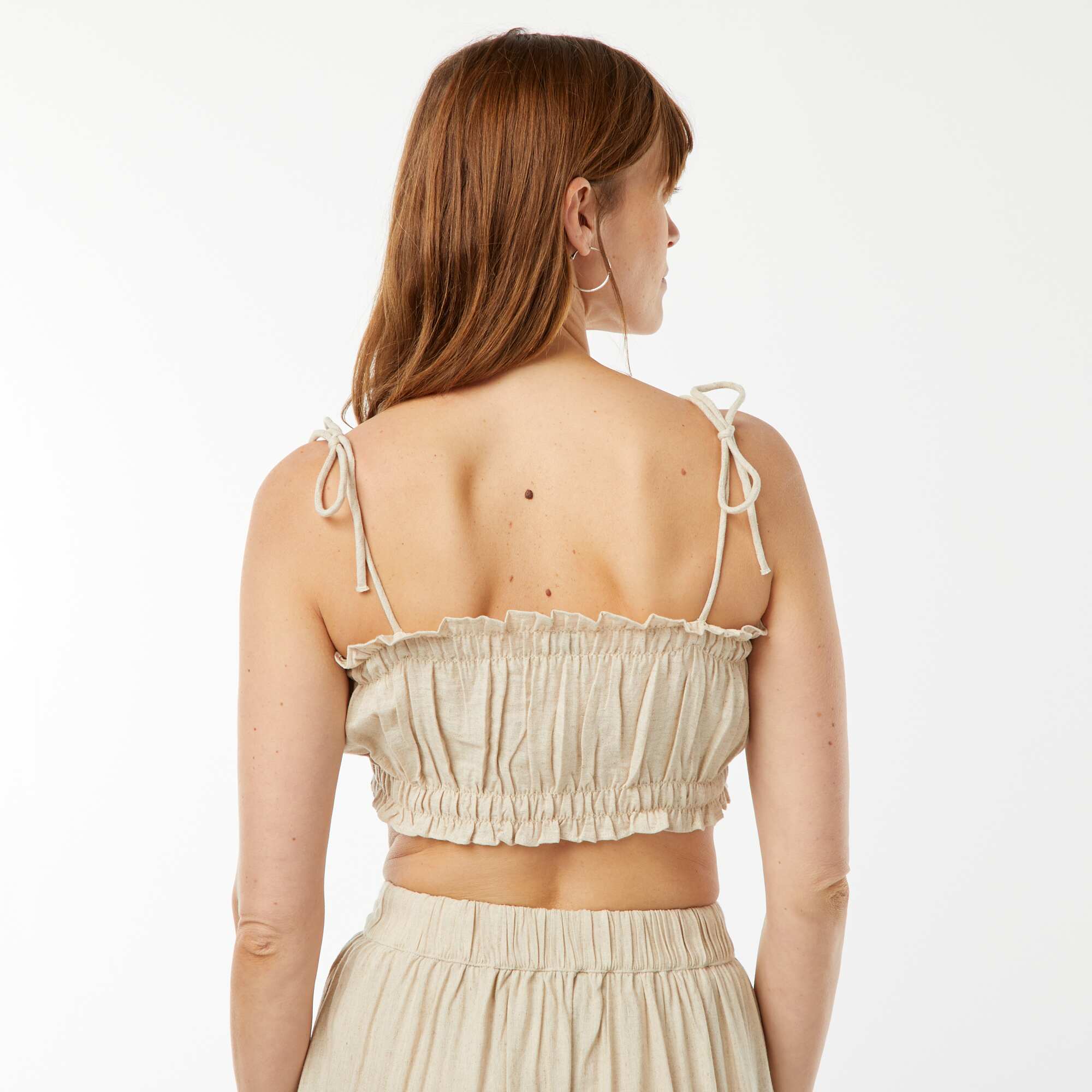 Linen-blend top with tie straps BEIGE - Image 3