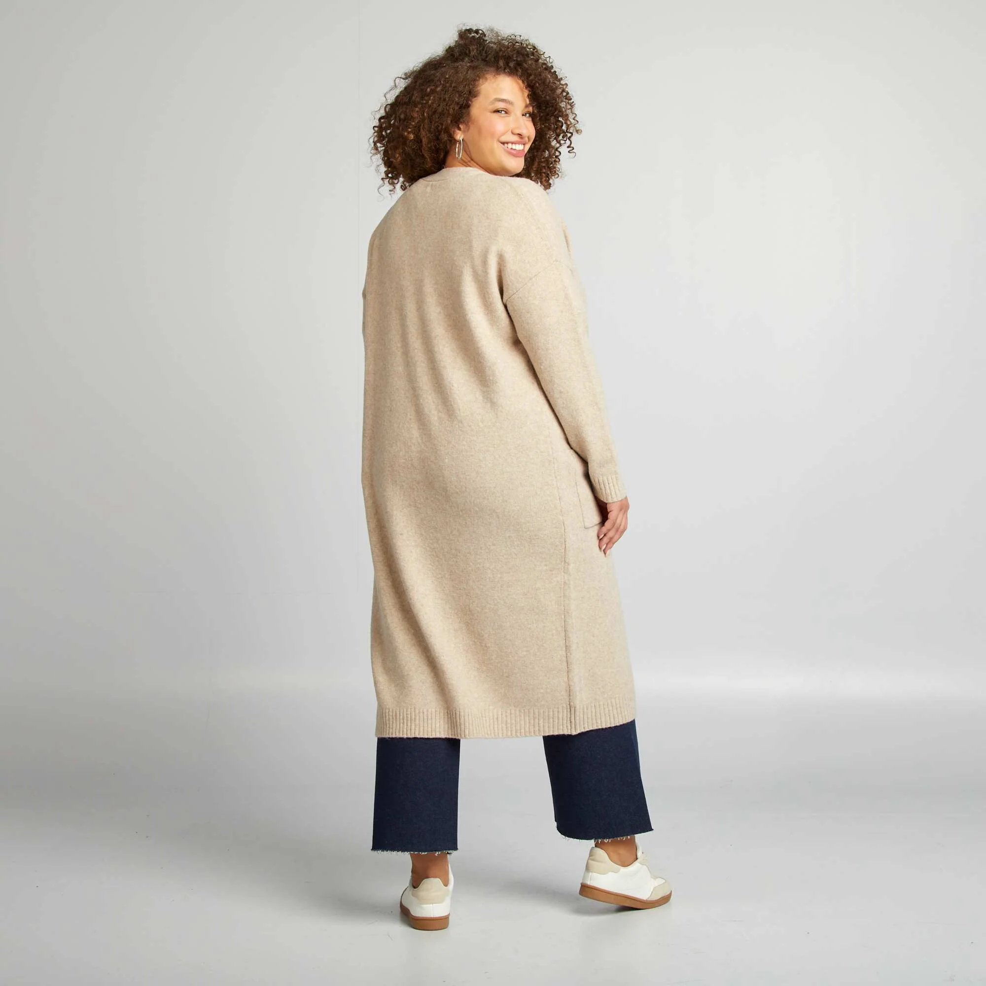 Long button-up cardigan BEIGE - Image 3