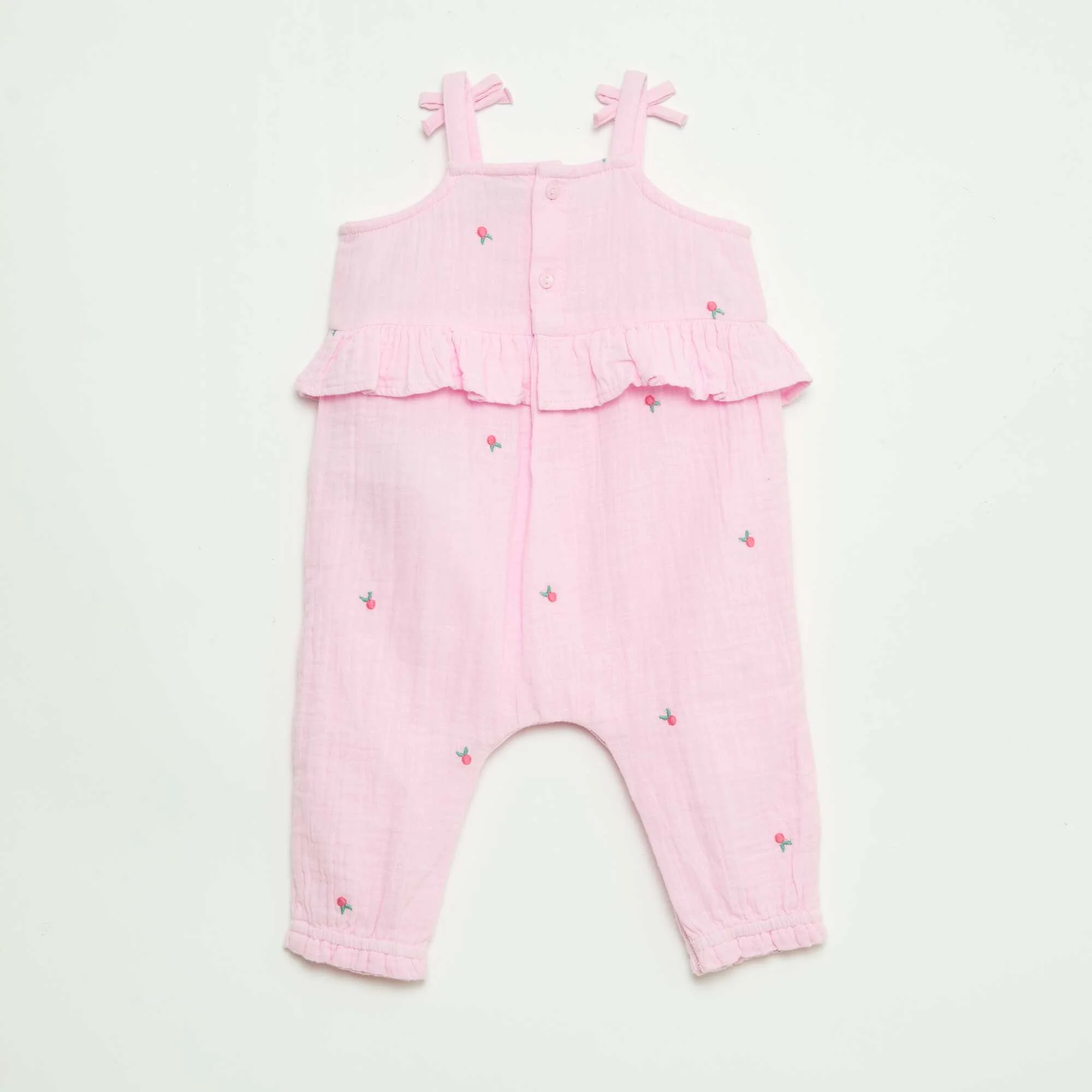 Long Cotton Poplin Strappy Romper PINK - Image 3