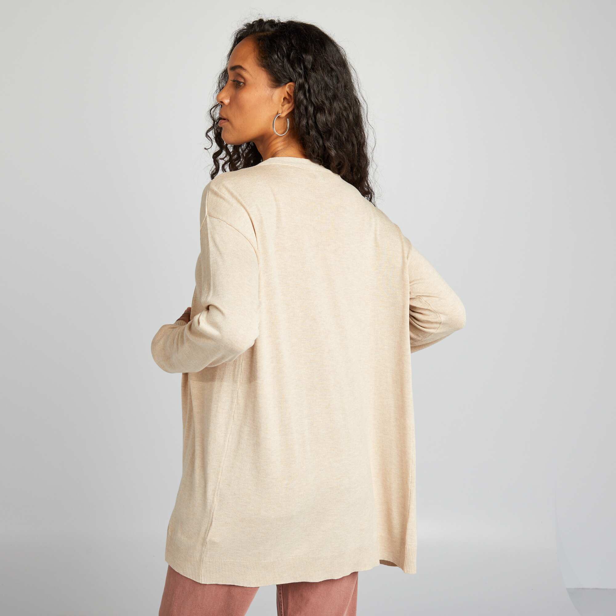 Long fine-knit cardigan BEIGE - Image 3