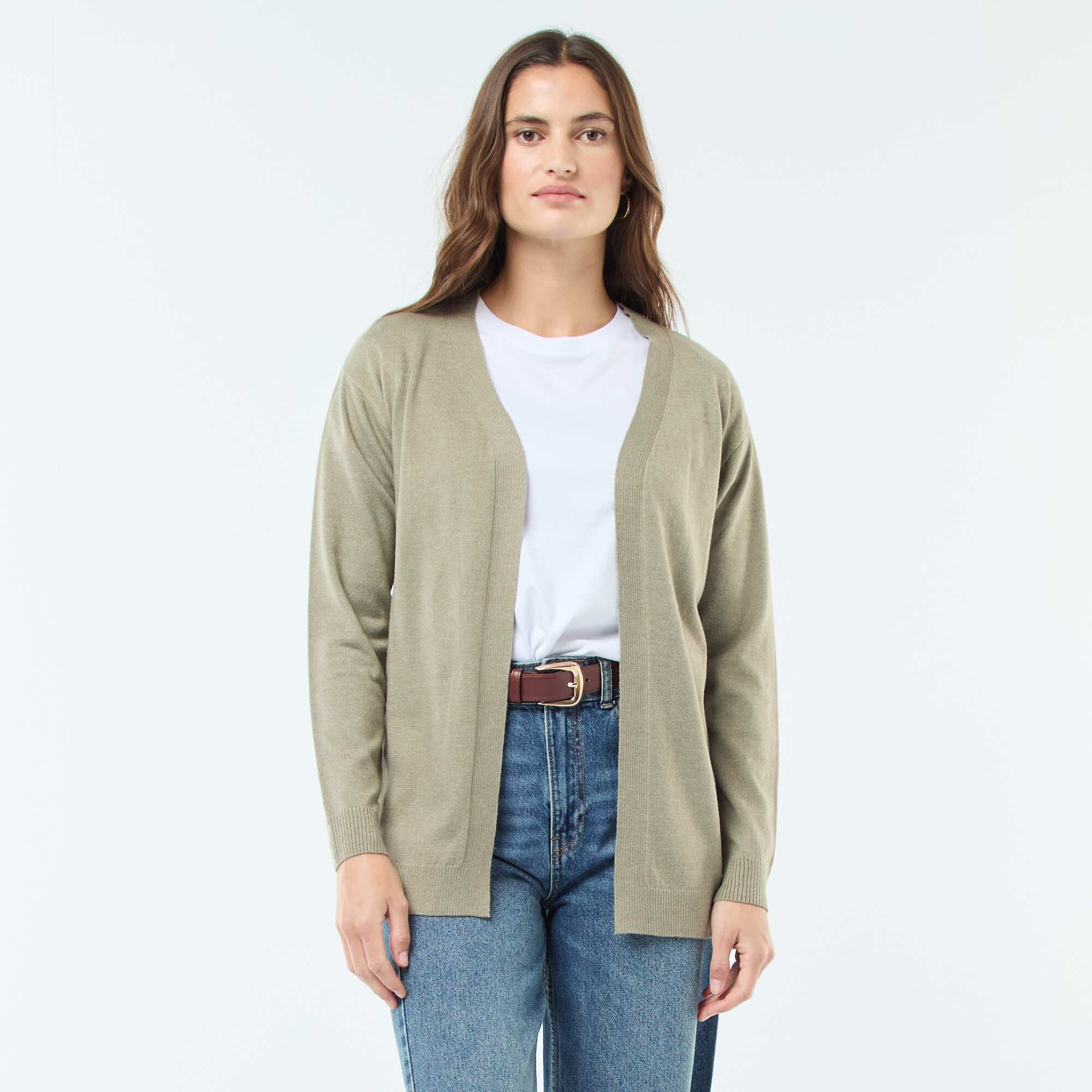 Long fine-knit cardigan GREEN - Image 4