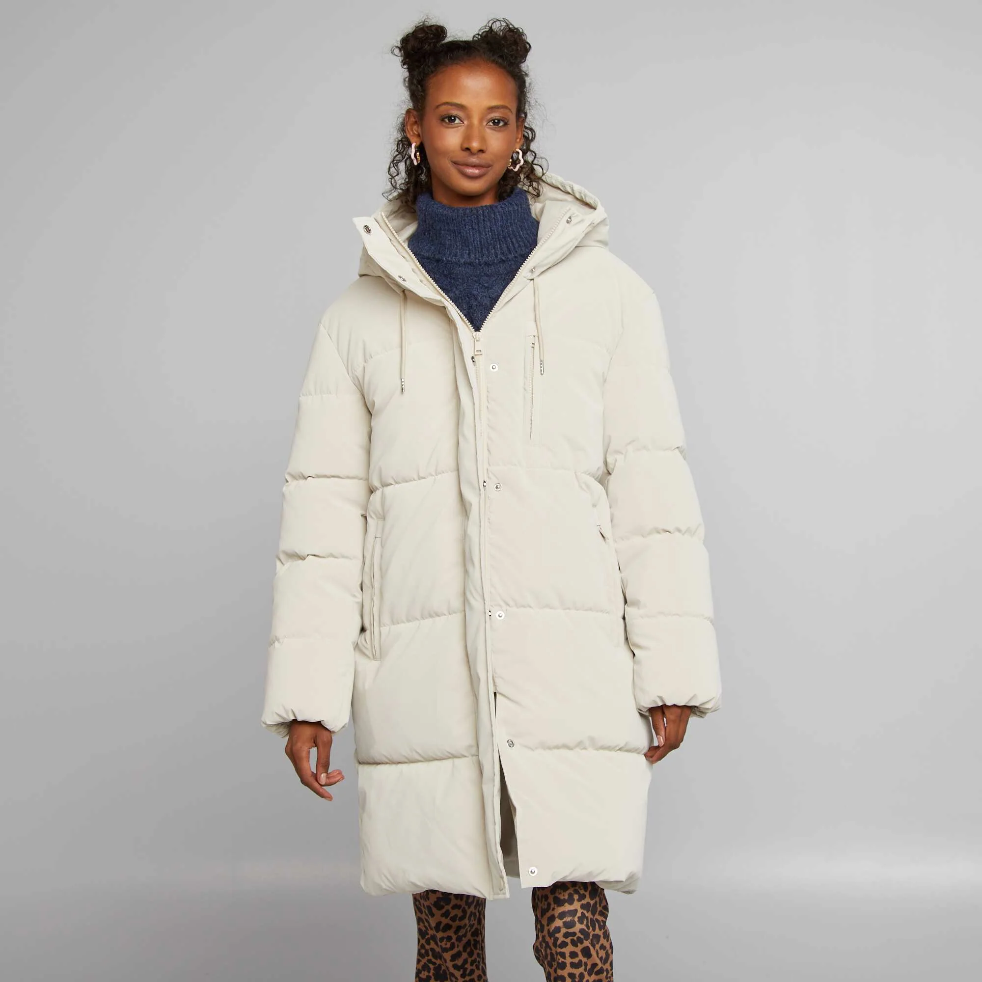 Long hooded padded coat BEIGE - Image 2