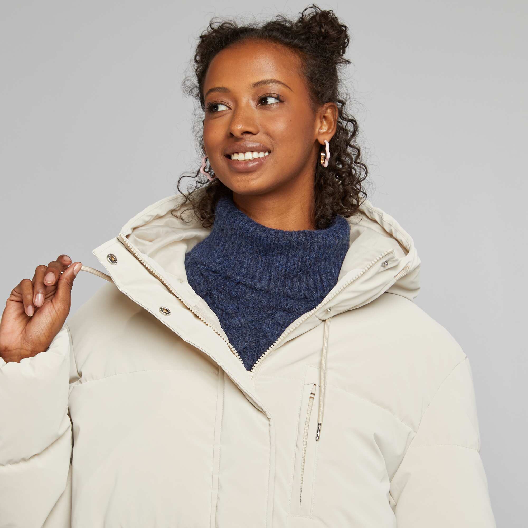 Long hooded padded coat BEIGE - Image 5