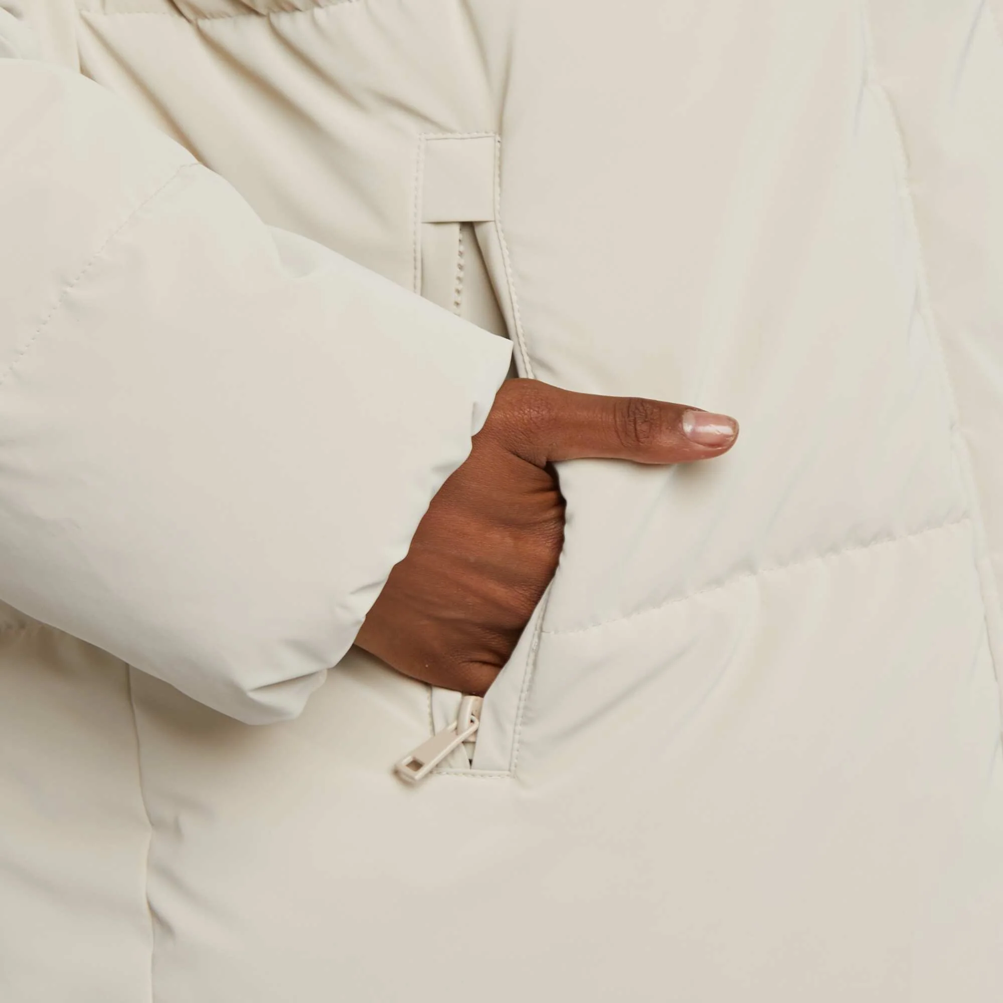 Long hooded padded coat BEIGE - Image 7