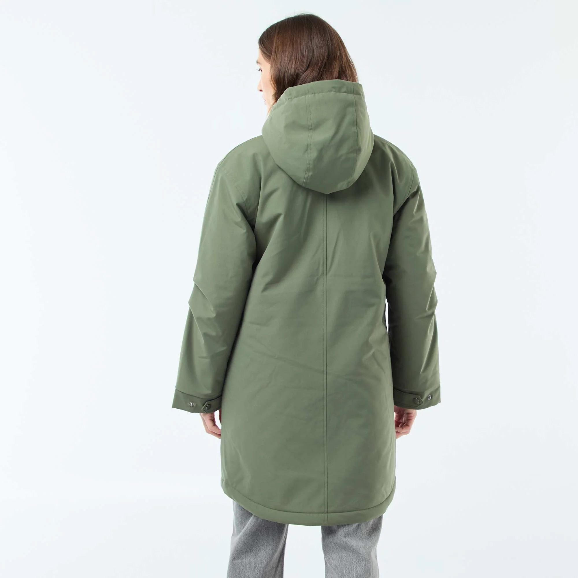 Long Hooded Parka with Shearling-Effect Lining GREEN - Image 4