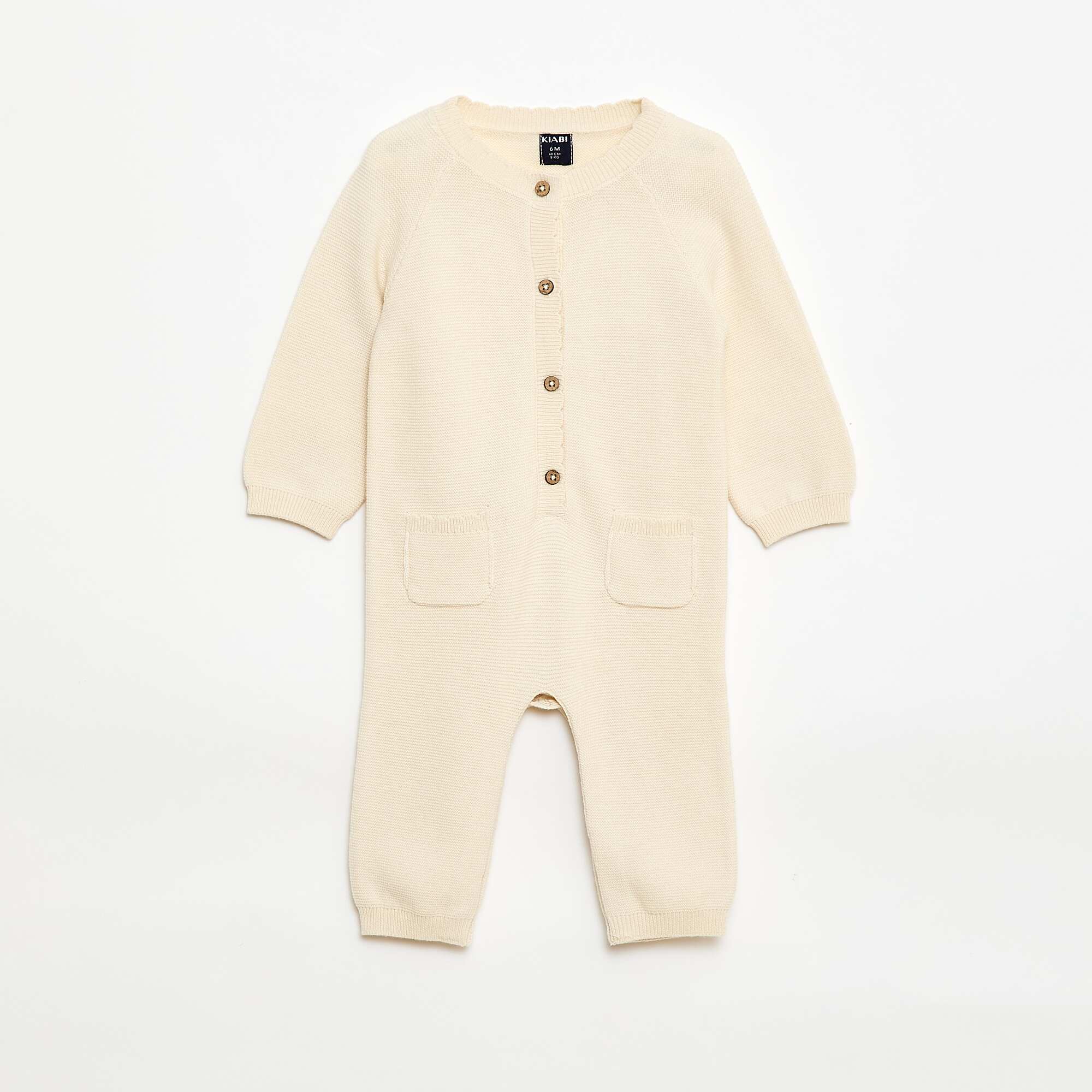 Long Knit Moss Stitch Romper WHITE
