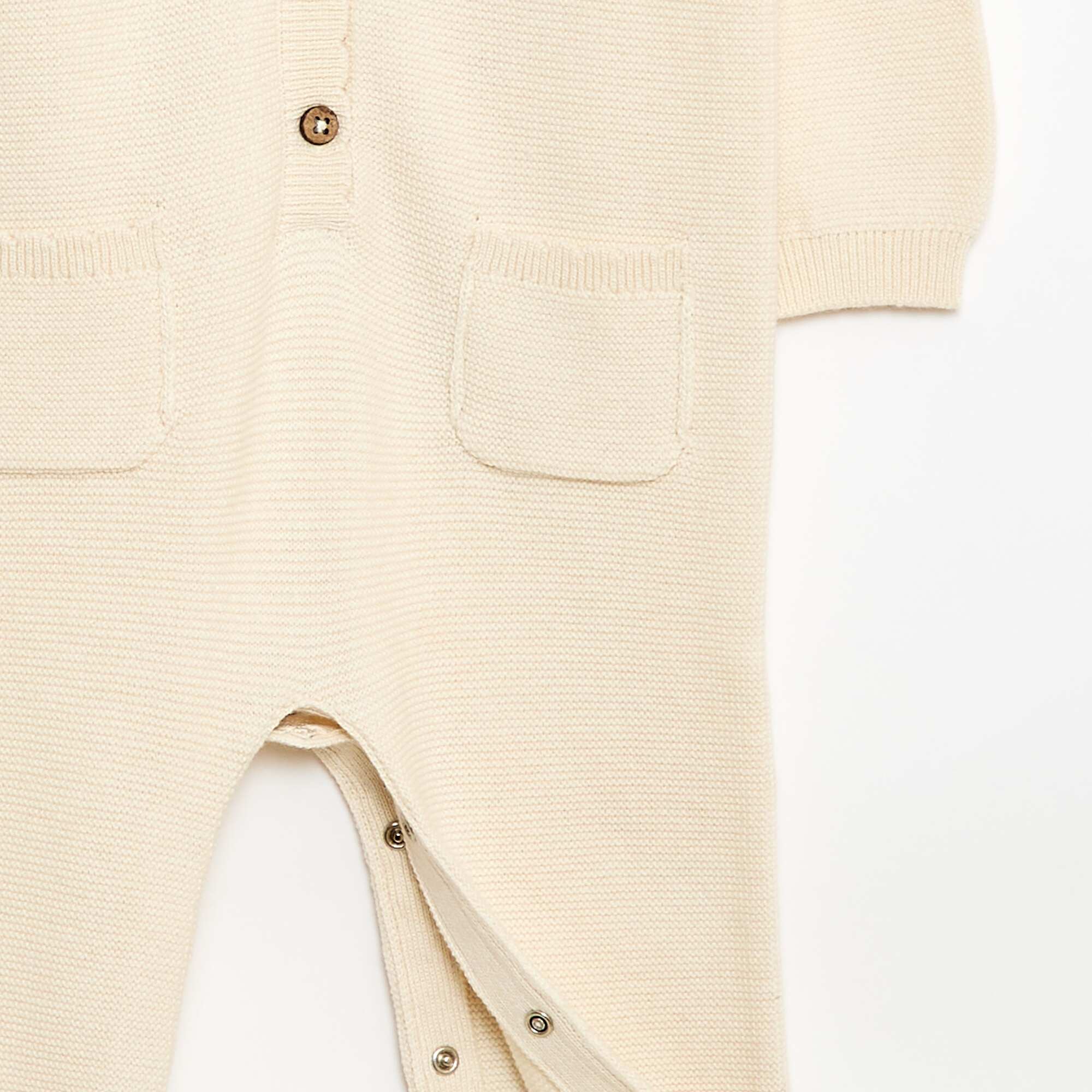 Long Knit Moss Stitch Romper WHITE - Image 3