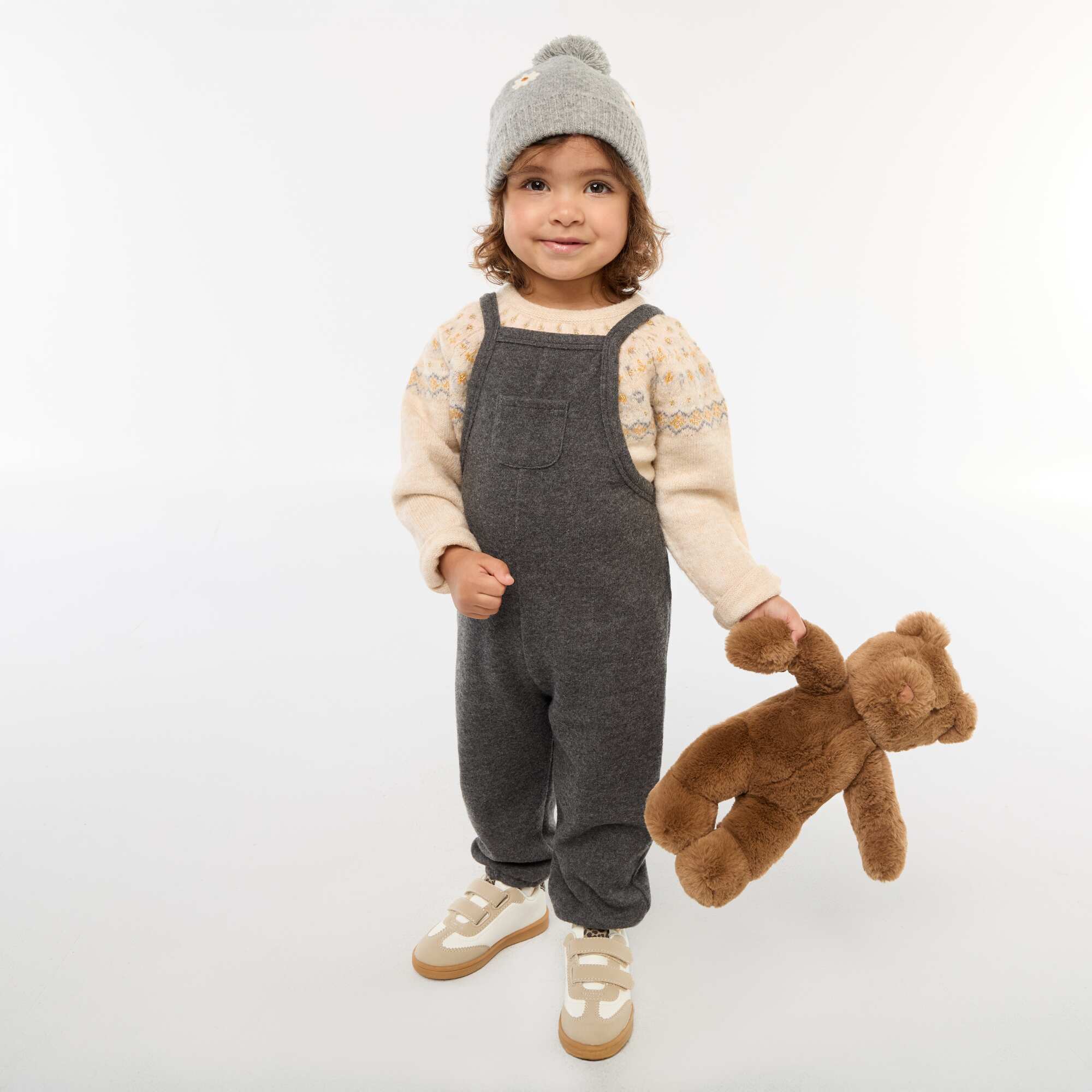 Long Knit Plush Dungarees GREY