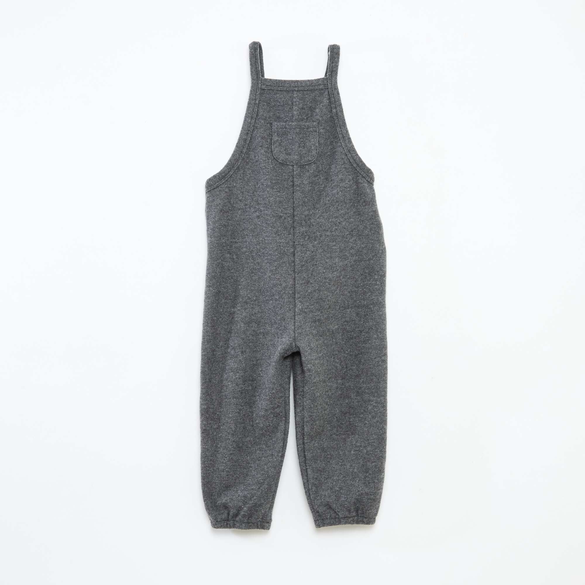 Long Knit Plush Dungarees GREY - Image 2