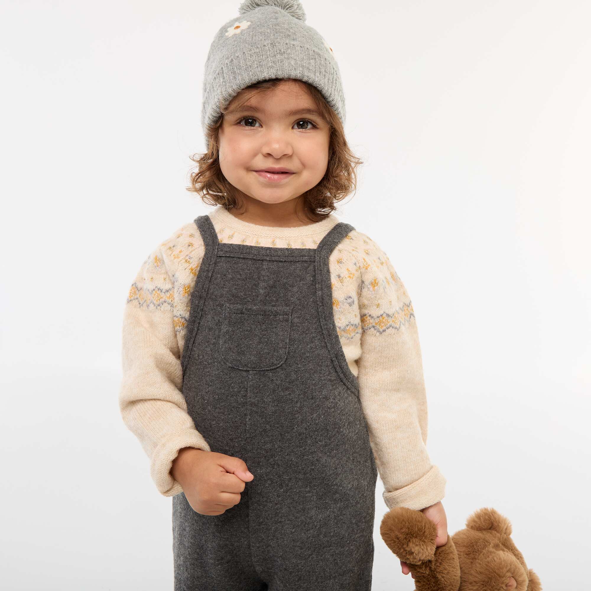 Long Knit Plush Dungarees GREY - Image 3