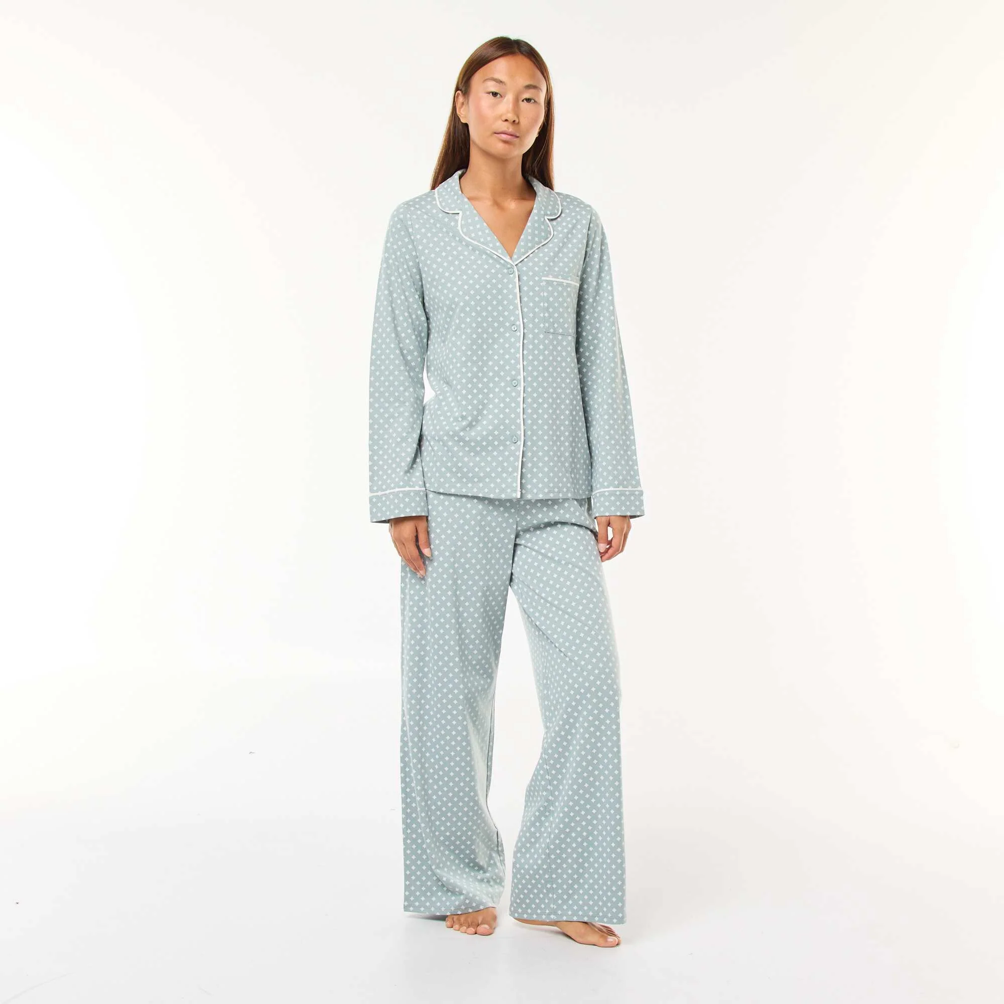 Long Shirt & Pants Pajama Set - 2 Piece GREEN
