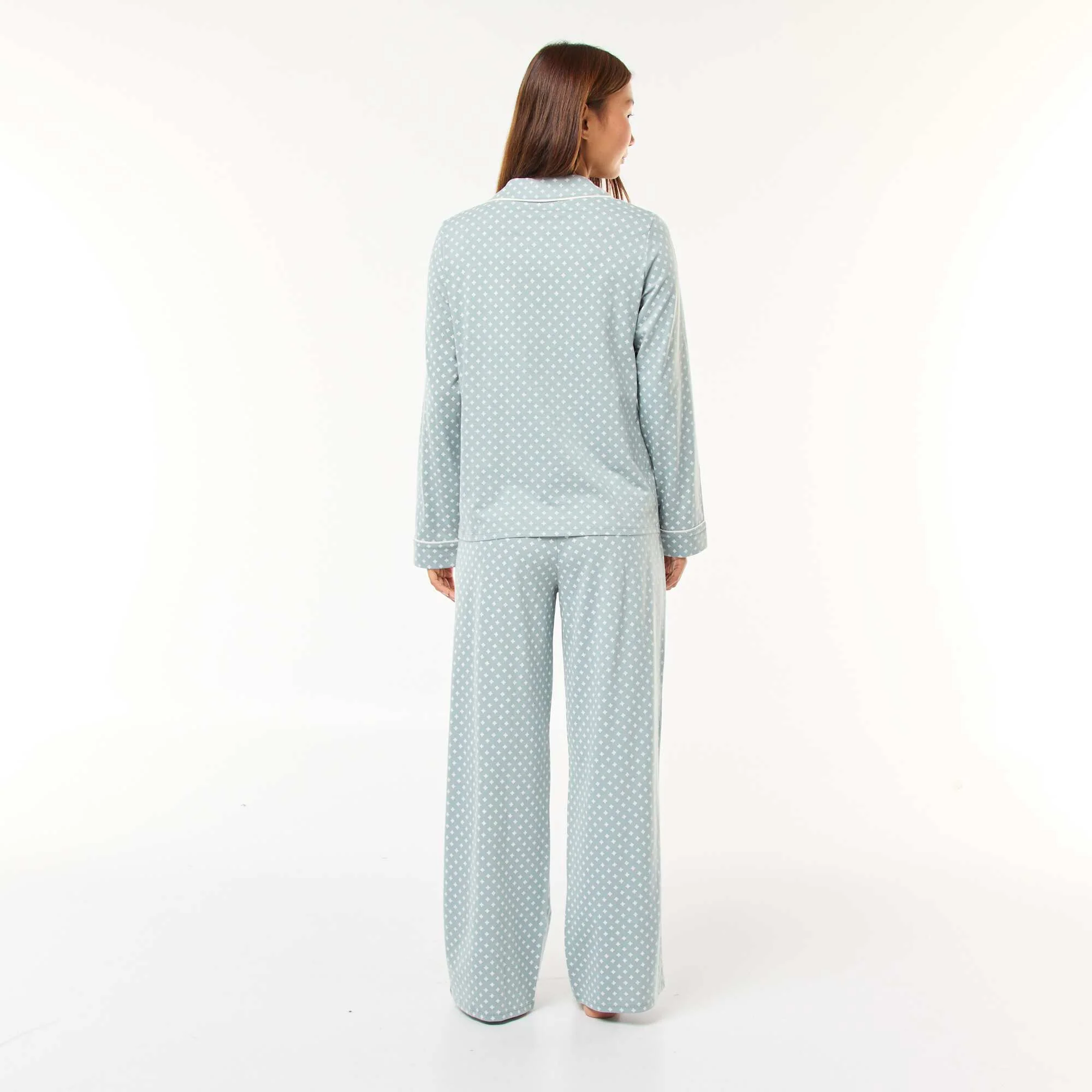 Long Shirt & Pants Pajama Set - 2 Piece GREEN - Image 2