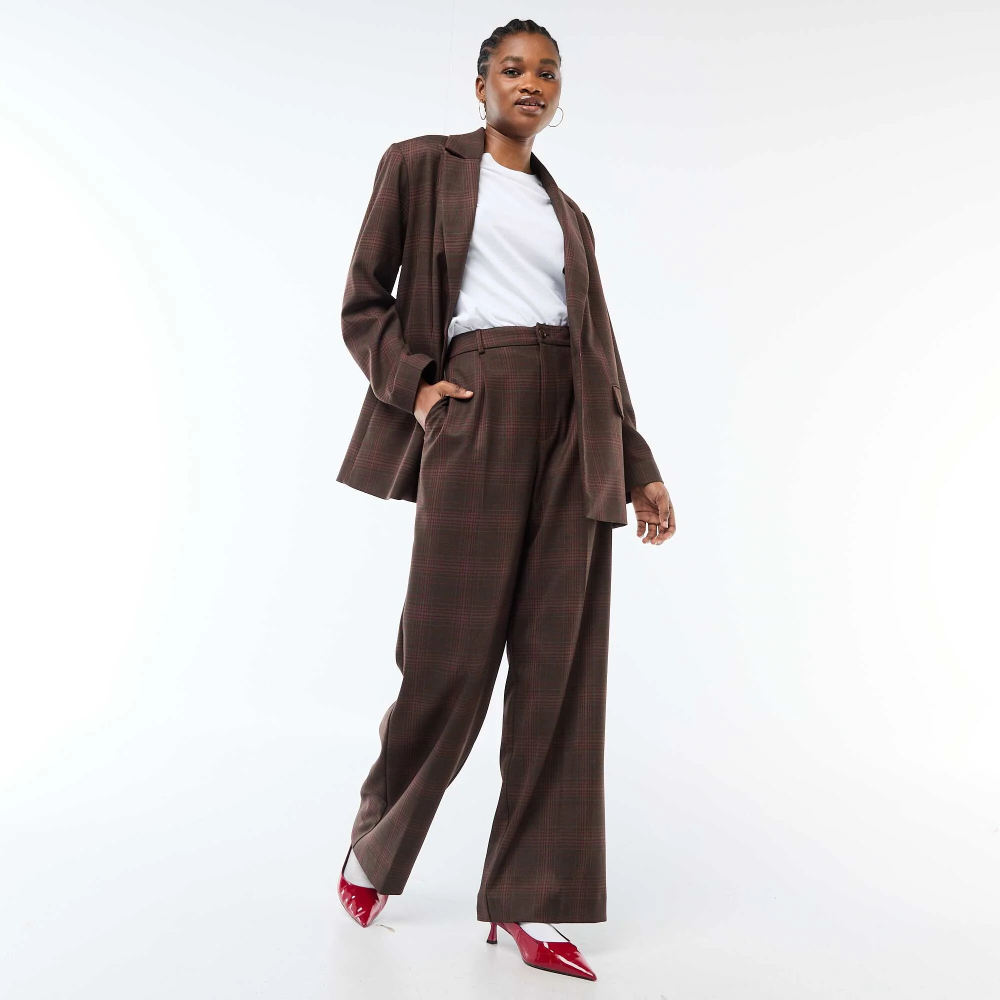Long-Sleeve Check Blazer BROWN - Image 2