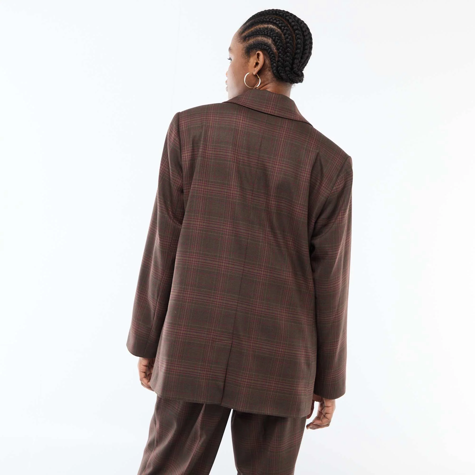 Long-Sleeve Check Blazer BROWN - Image 3