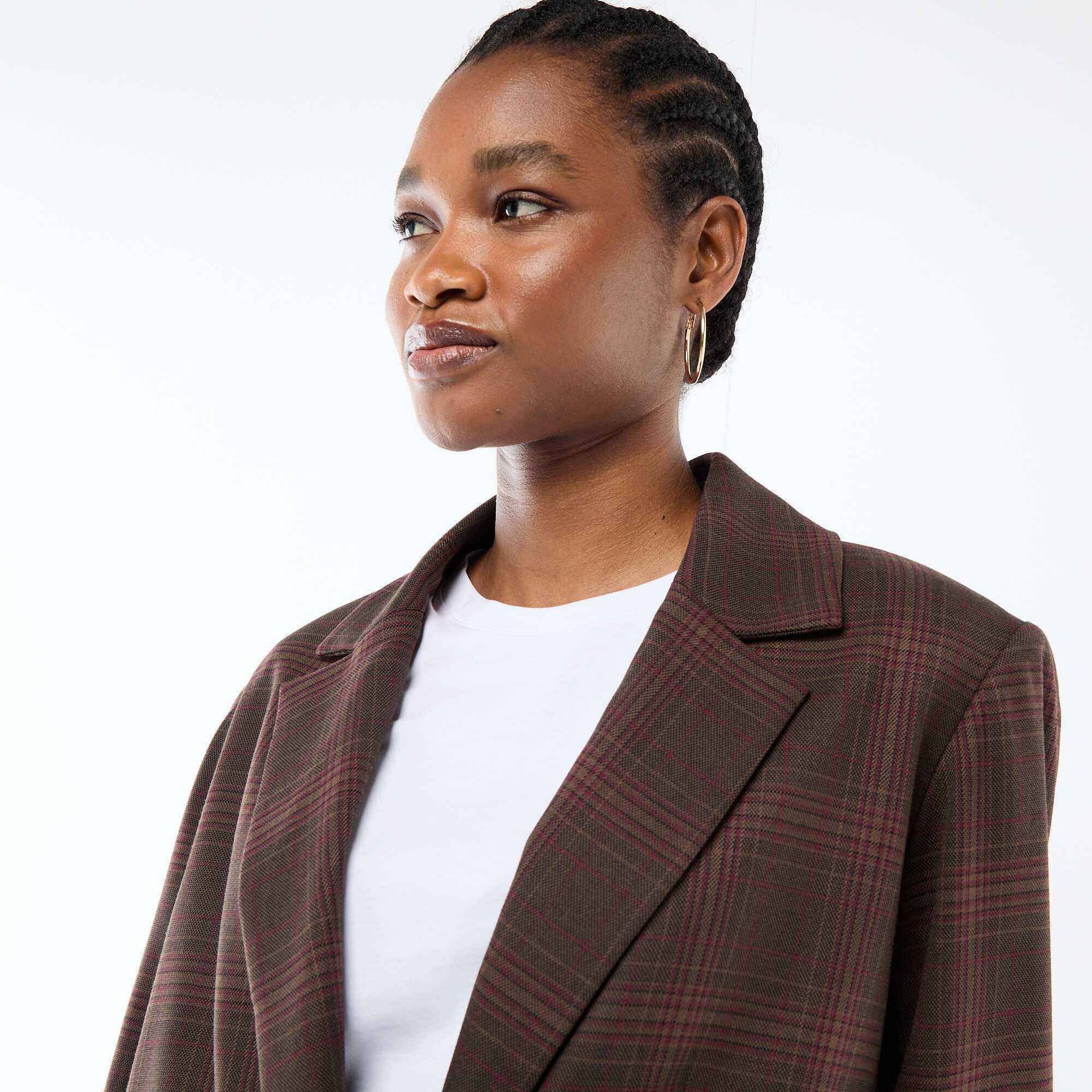 Long-Sleeve Check Blazer BROWN - Image 4