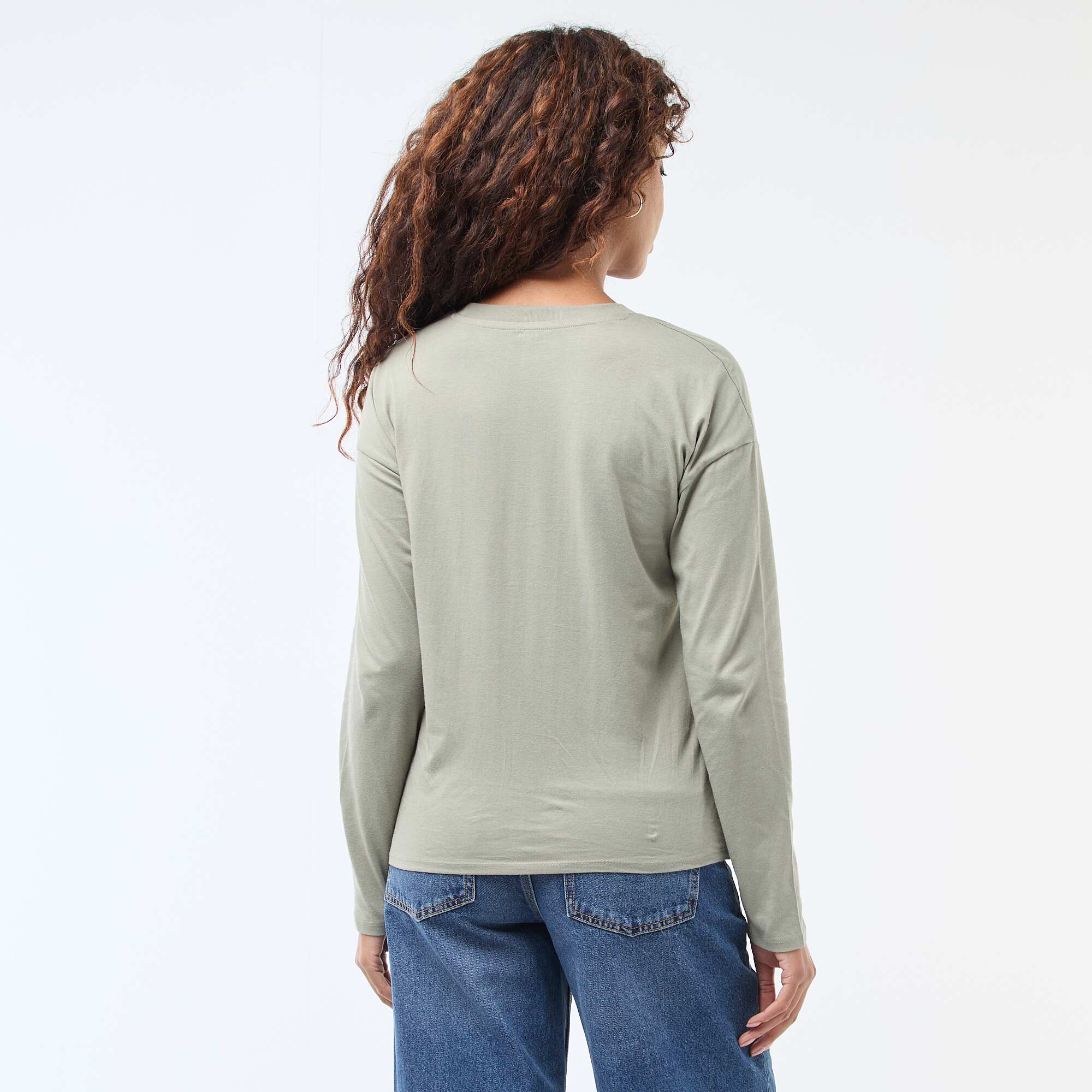 Long-Sleeve Crew Neck T-Shirt GREEN - Image 3